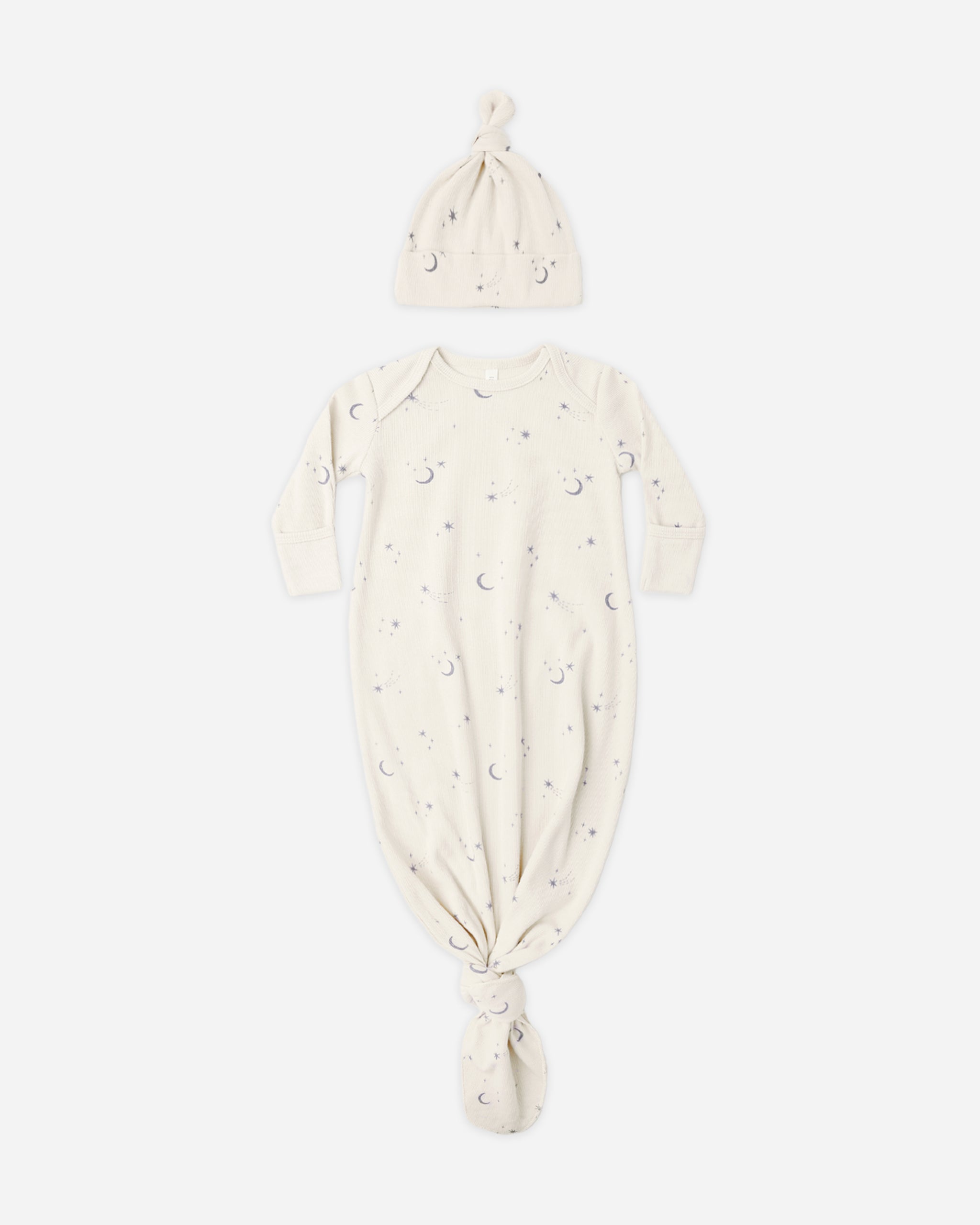 Knotted Baby Gown + Hat Set Celestial - Rylee + Cru | Kids Clothes | Trendy Baby Clothes | Modern Infant Outfits |