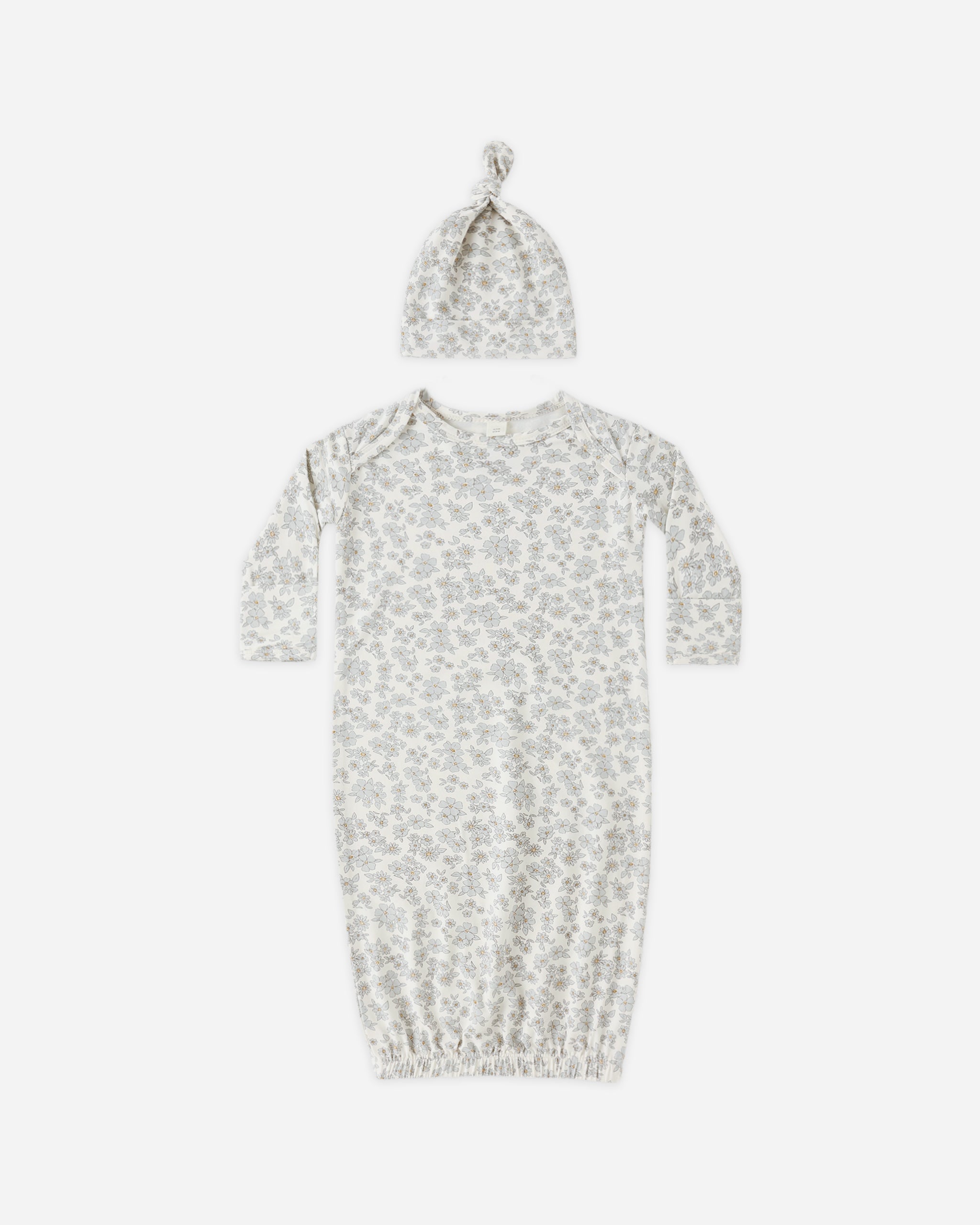 Bamboo Baby Gown + Hat Set Blue Floral - Rylee + Cru | Kids Clothes | Trendy Baby Clothes | Modern Infant Outfits |