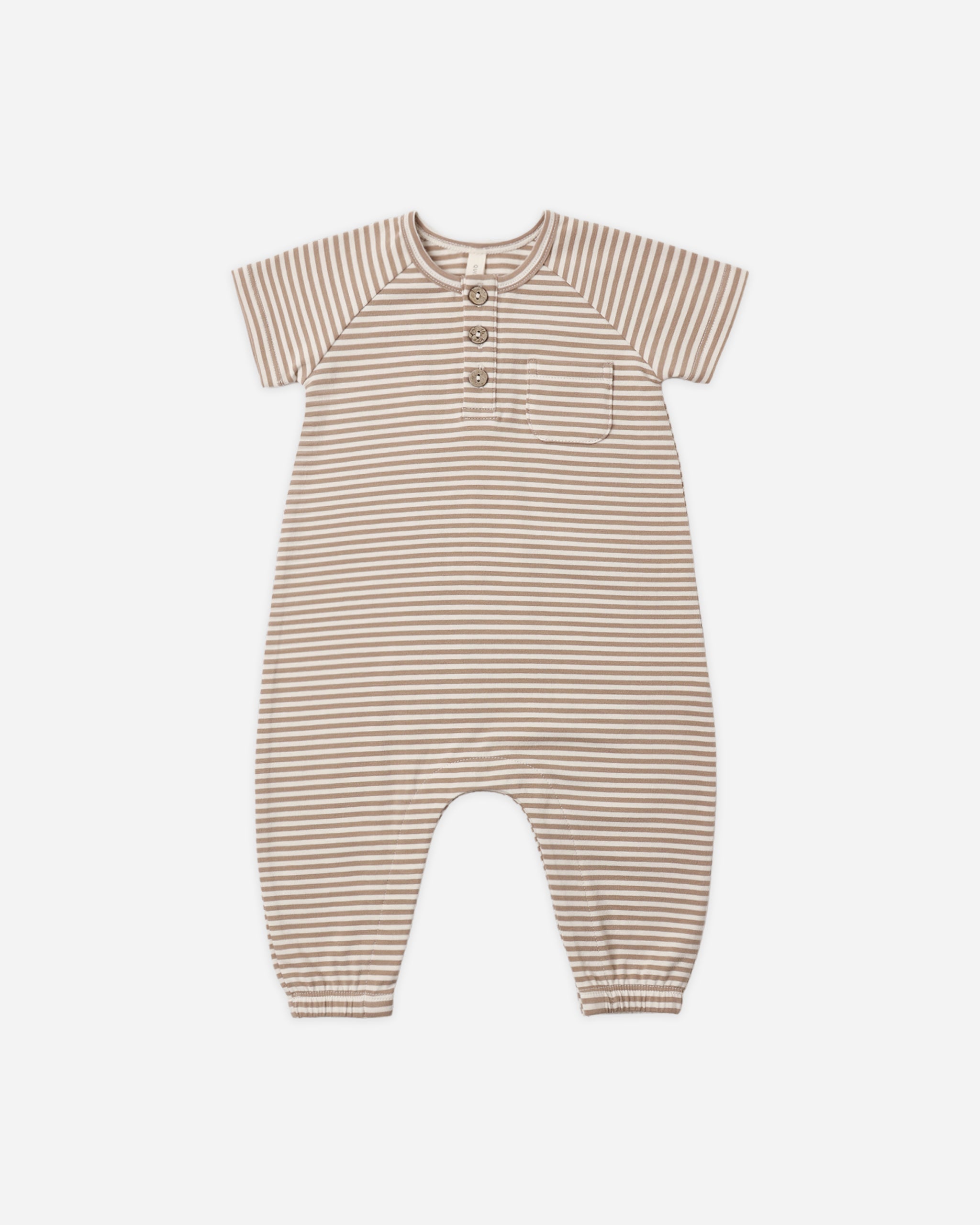 Short Sleeve Jumpsuit Almond Stripe - Rylee + Cru | Kids Clothes | Trendy Baby Clothes | Modern Infant Outfits |
