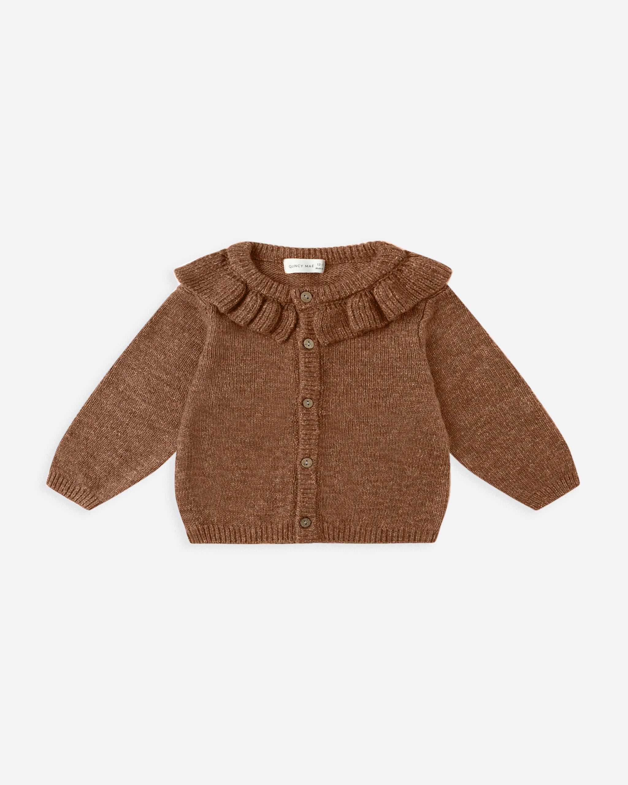 Cardigan à col volanté || Cèdre chiné