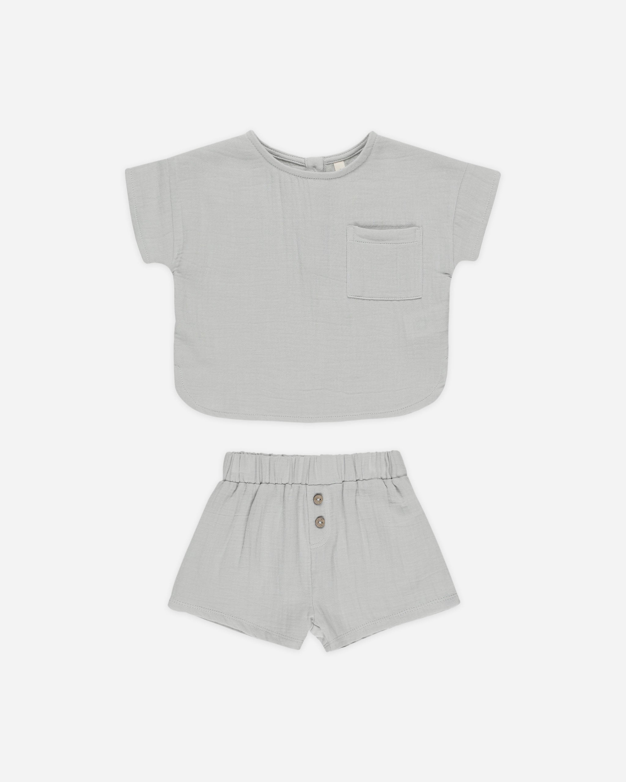 Woven Boxy Top + Short Set || Sky