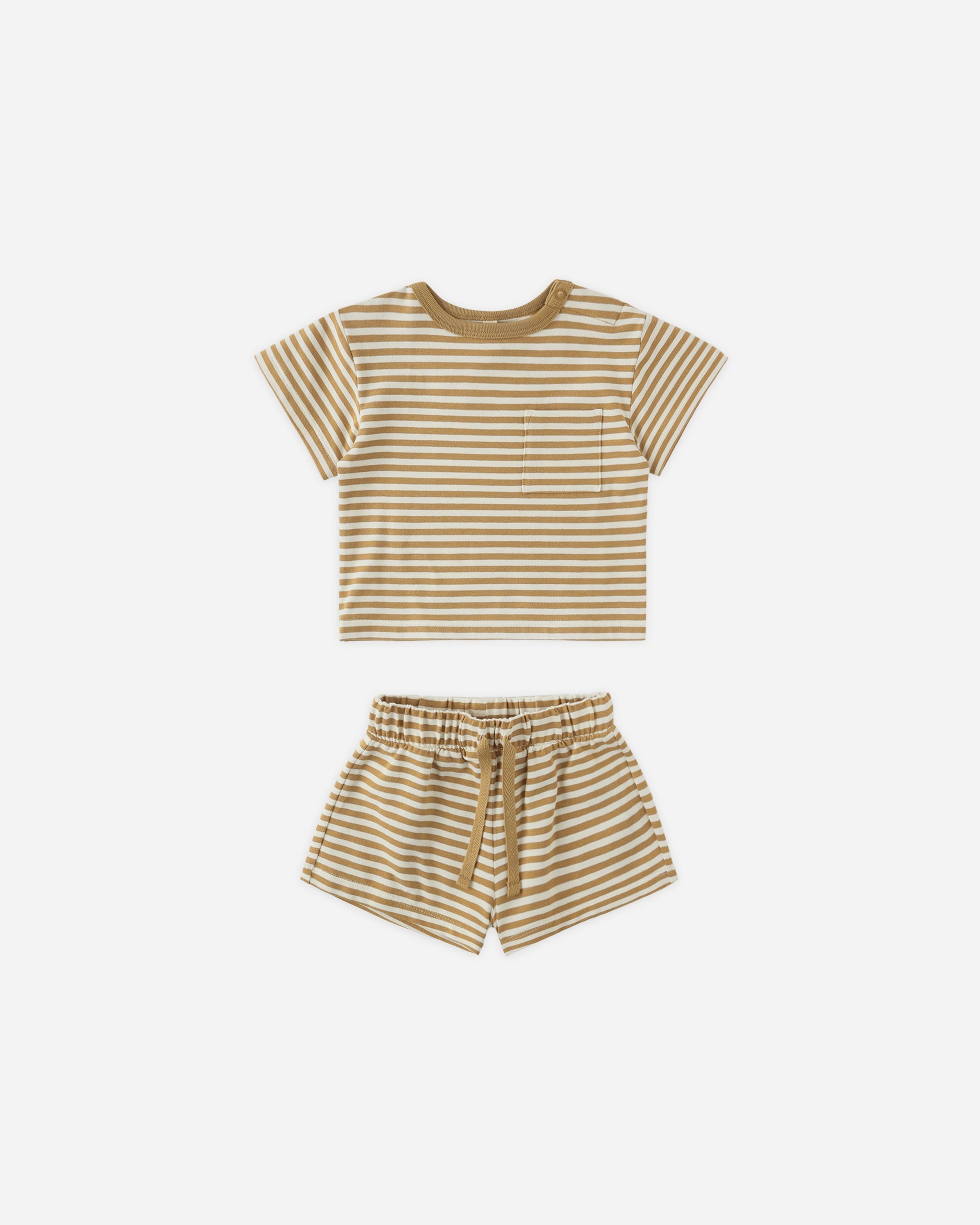 Boxy Pocket Tee + Short Set Honey Stripe - Rylee + Cru | Kids Clothes | Trendy Baby Clothes | Modern Infant Outfits |