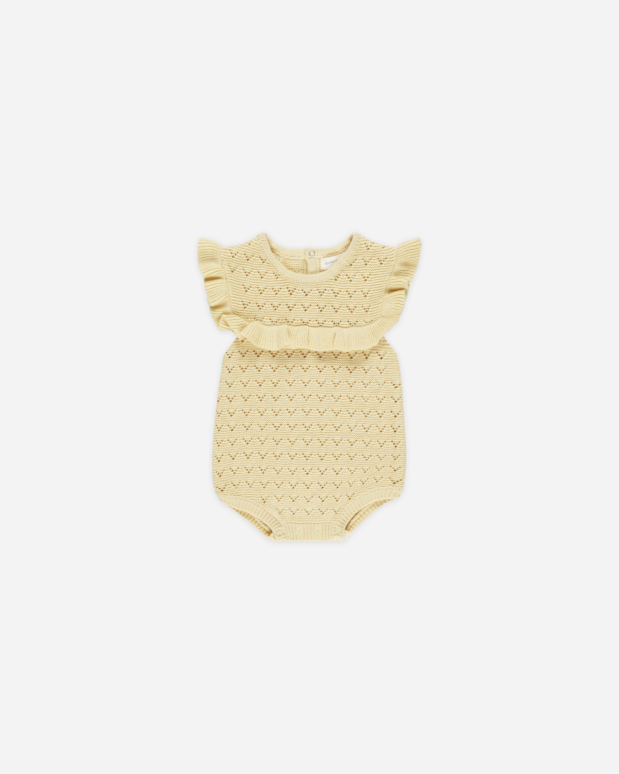 -Pointelle Ruffle Romper || Yellow-