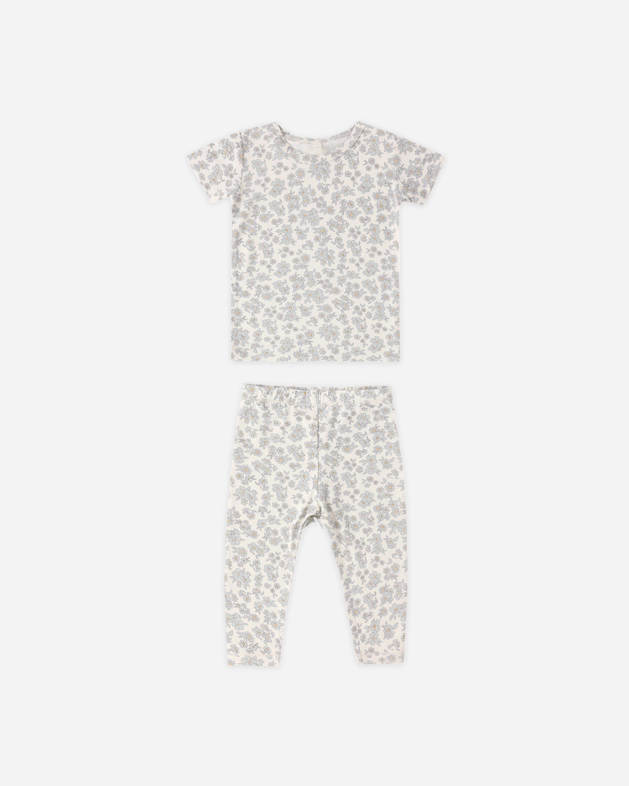 Bamboo Short Sleeve Pajama Set Blue Floral - Rylee + Cru | Kids Clothes | Trendy Baby Clothes | Modern Infant Outfits |
