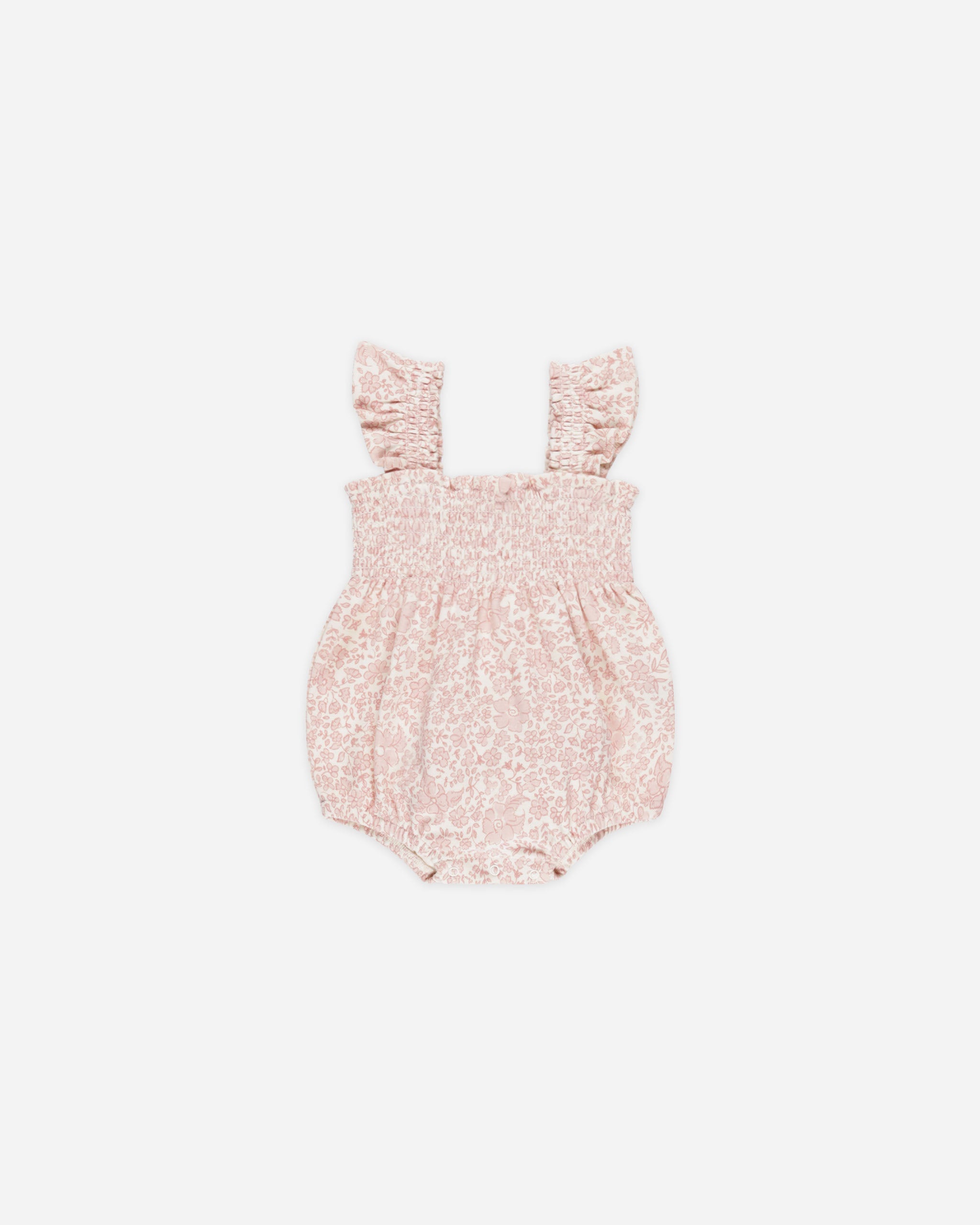 -Smocked Ruffle Sleeve Romper || Pink Blossom-