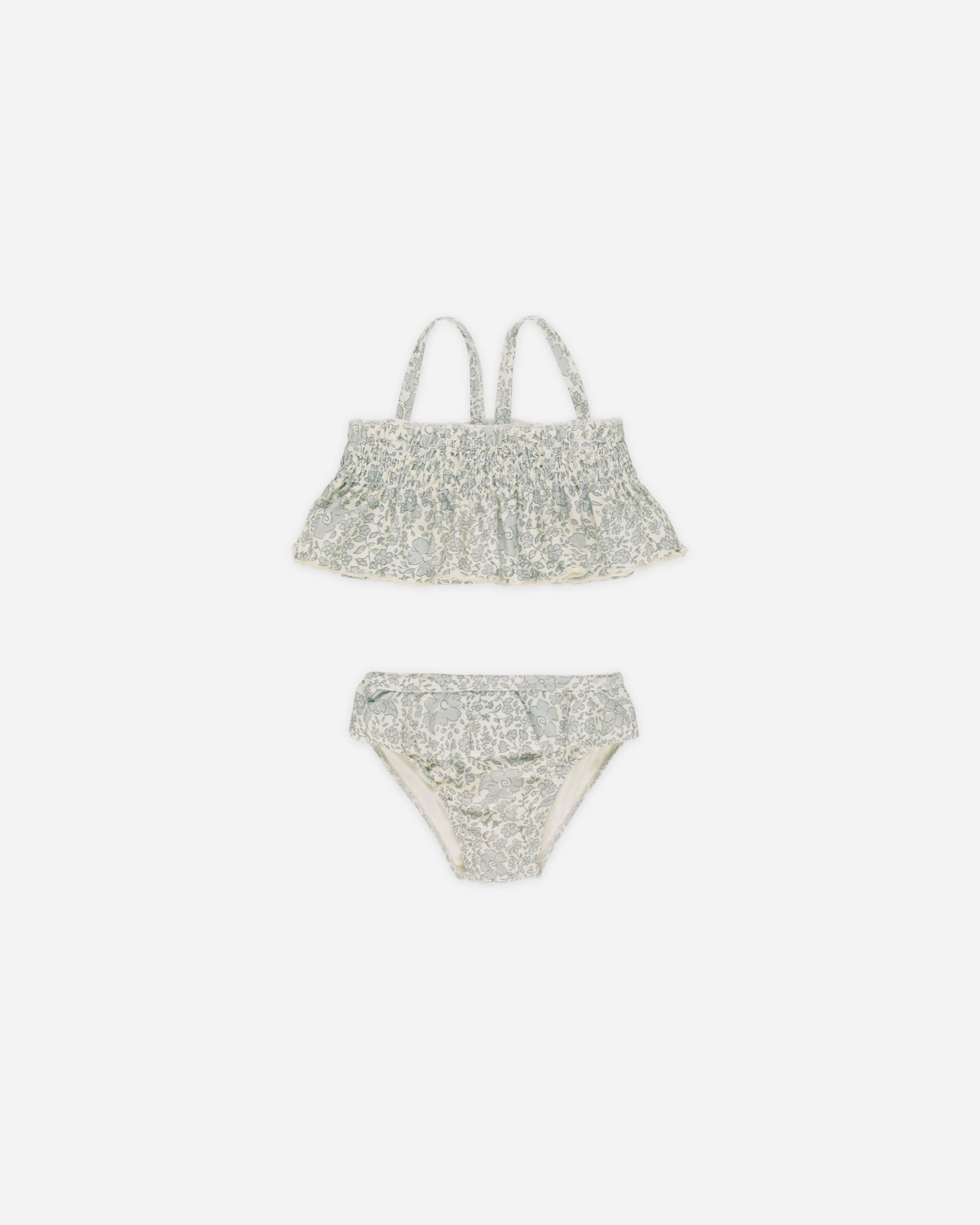 -Smocked Ruffle Bikini || Blue Blossom-