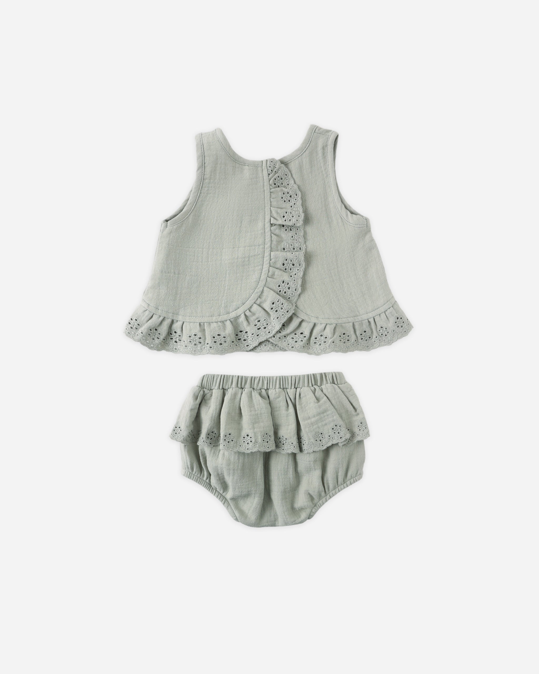 Ruffled Tulip Top + Bloomer Set Sage - Rylee + Cru | Kids Clothes | Trendy Baby Clothes | Modern Infant Outfits |
