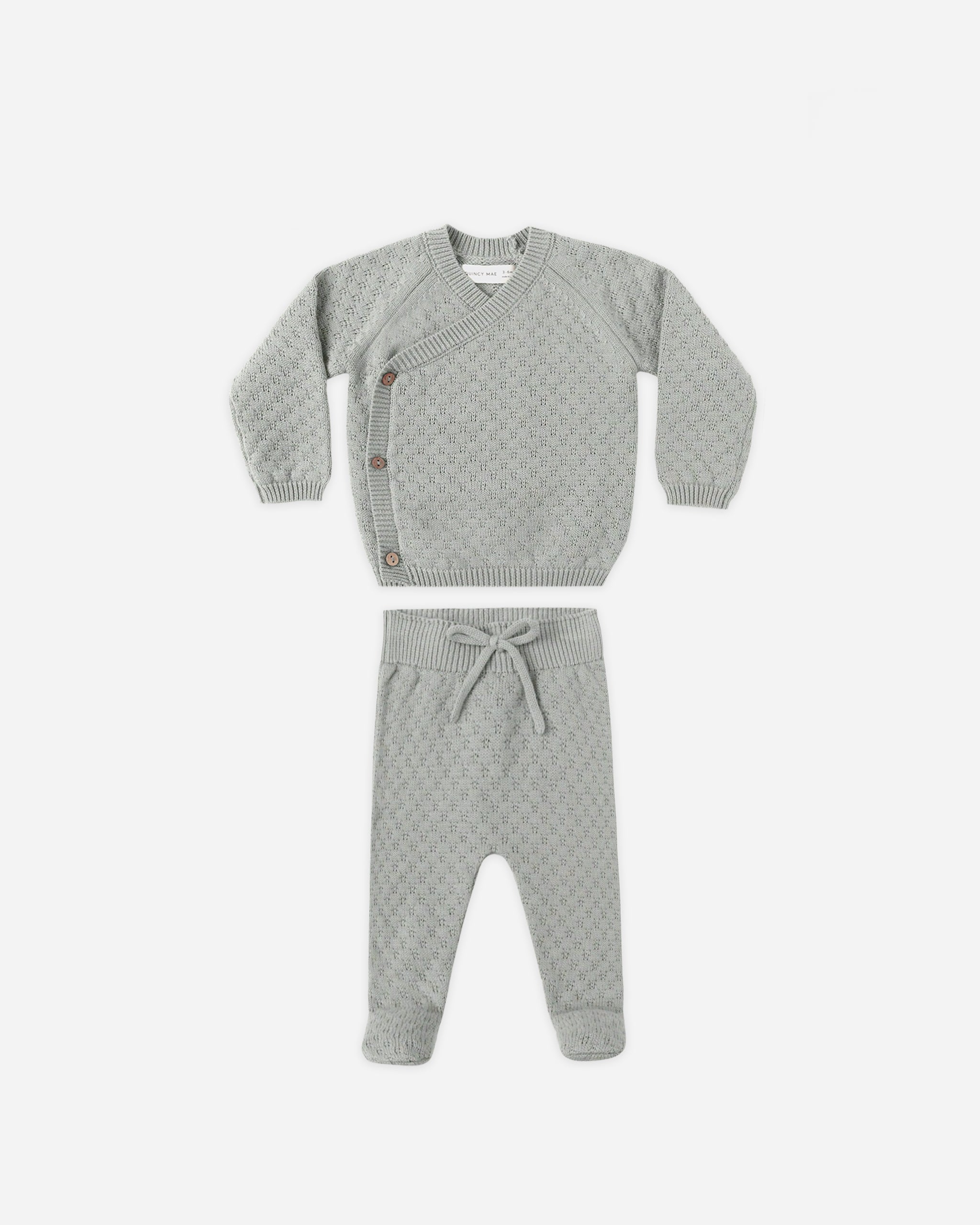 Ensemble haut cache-cœur et pantalon en tricot || Bleu acier