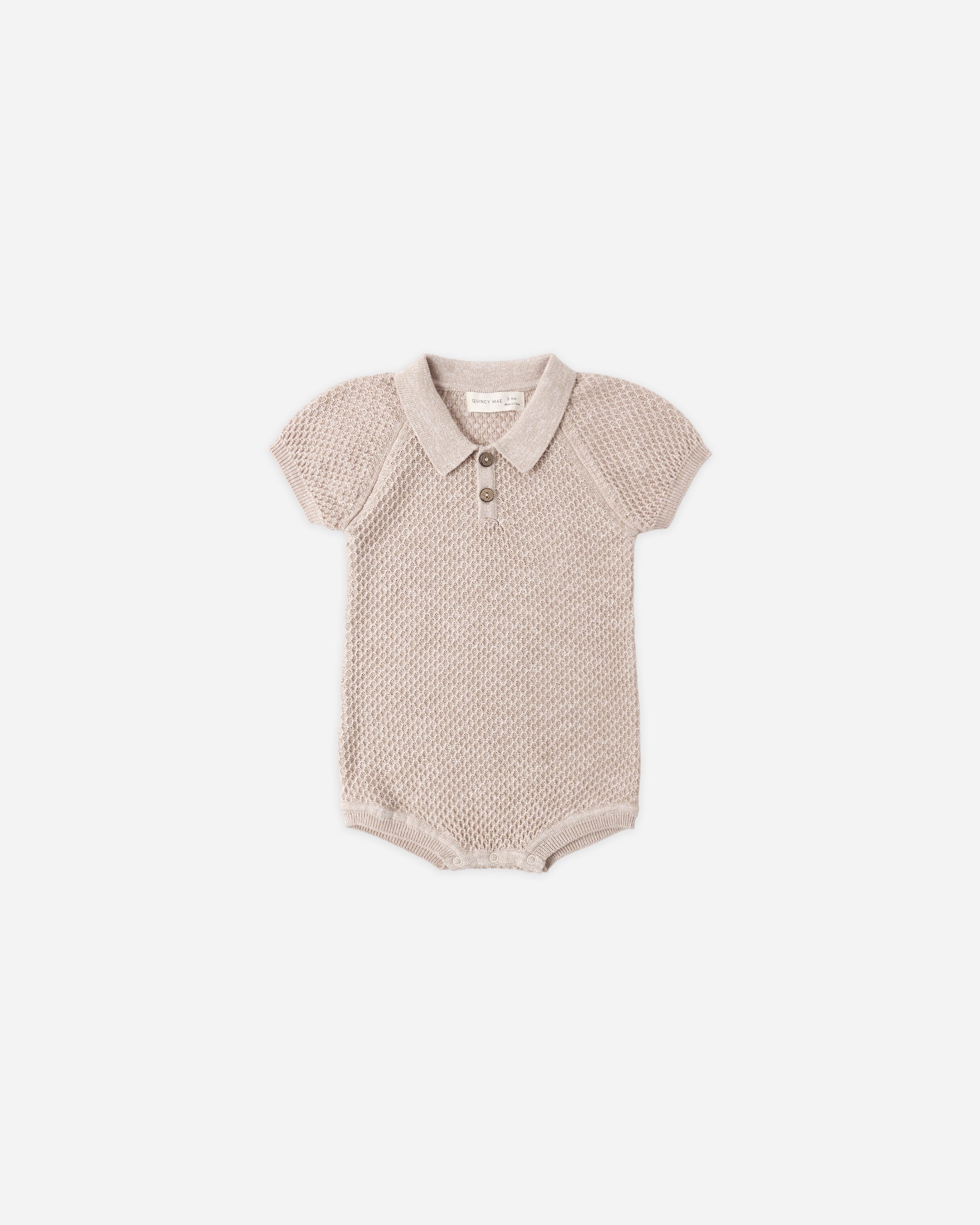 Knit Polo Romper Heathered Latte - Rylee + Cru | Kids Clothes | Trendy Baby Clothes | Modern Infant Outfits |