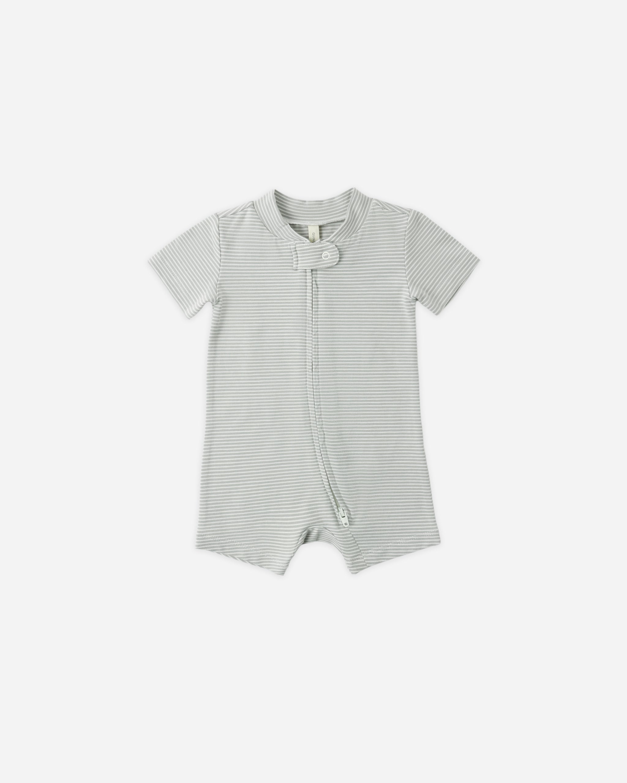 Zip Short Sleeve Sleeper Sage Micro Stripe - Rylee + Cru | Kids Clothes | Trendy Baby Clothes | Modern Infant Outfits |