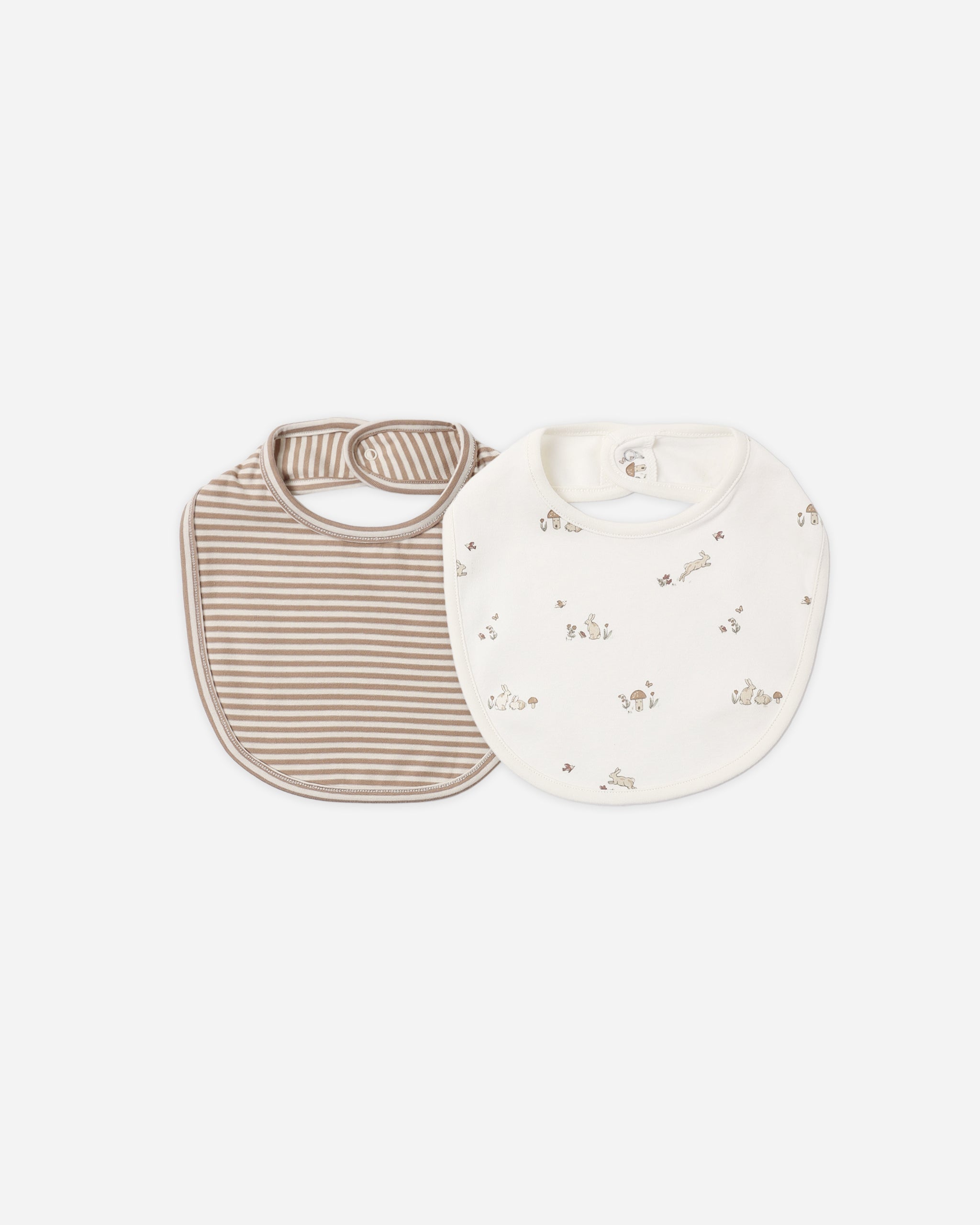 Jersey Snap Bib, 2 Pack Bunnies, Almond Stripe - Rylee + Cru | Kids Clothes | Trendy Baby Clothes | Modern Infant Outfits |