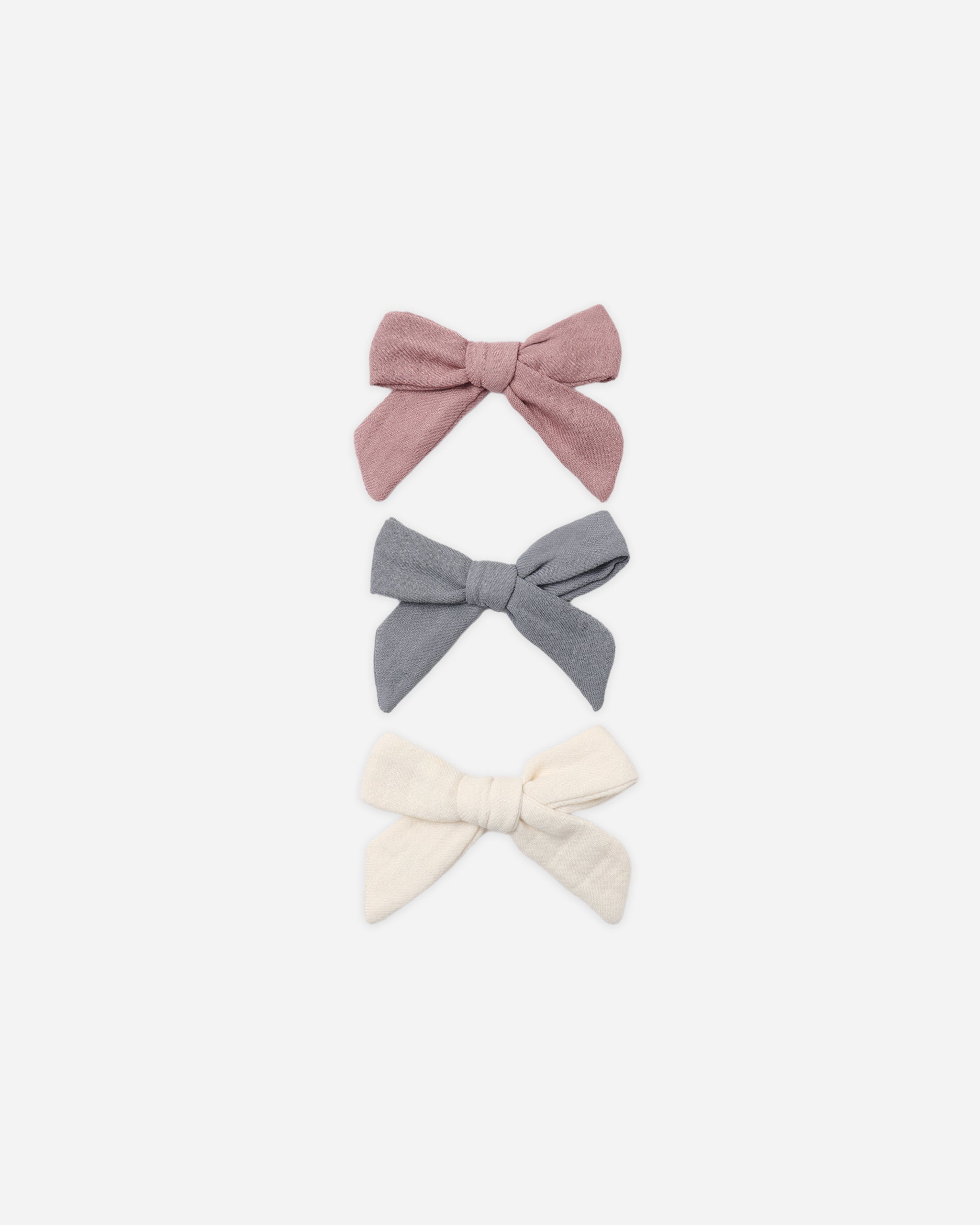 Bow W. Clip, Set Of 3 Mulberry, Slate, Natural - Rylee + Cru | Kids Clothes | Trendy Baby Clothes | Modern Infant Outfits |