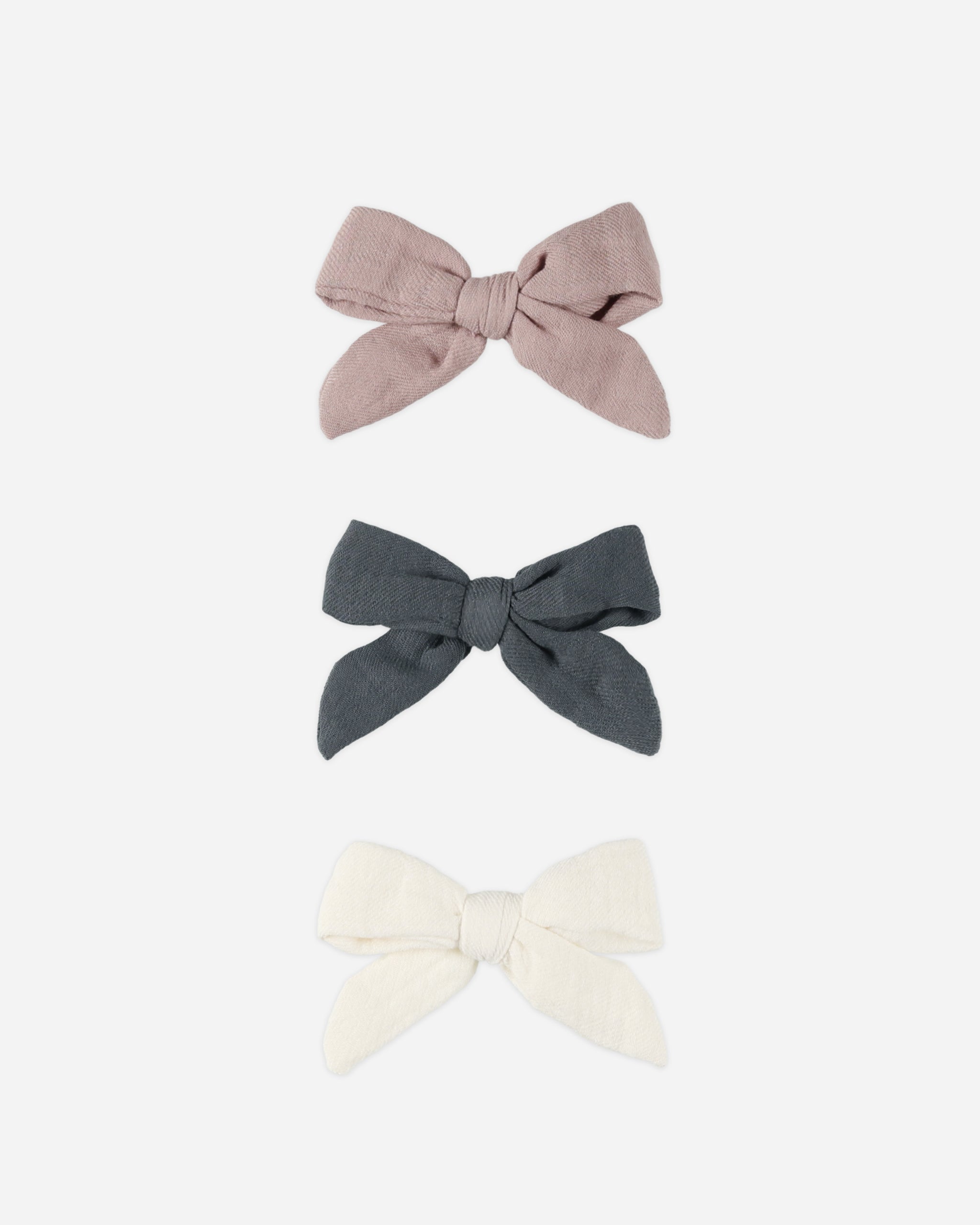 Bow W. Clip, Set Of 3 || Indigo, Mauve, Ivory