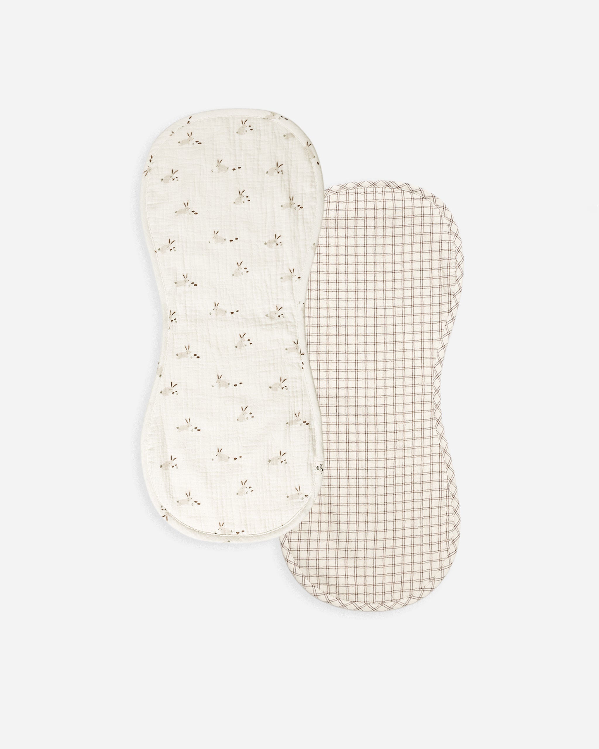 Lot de 2 bavoirs || Lapins, motif à carreaux cèdre
