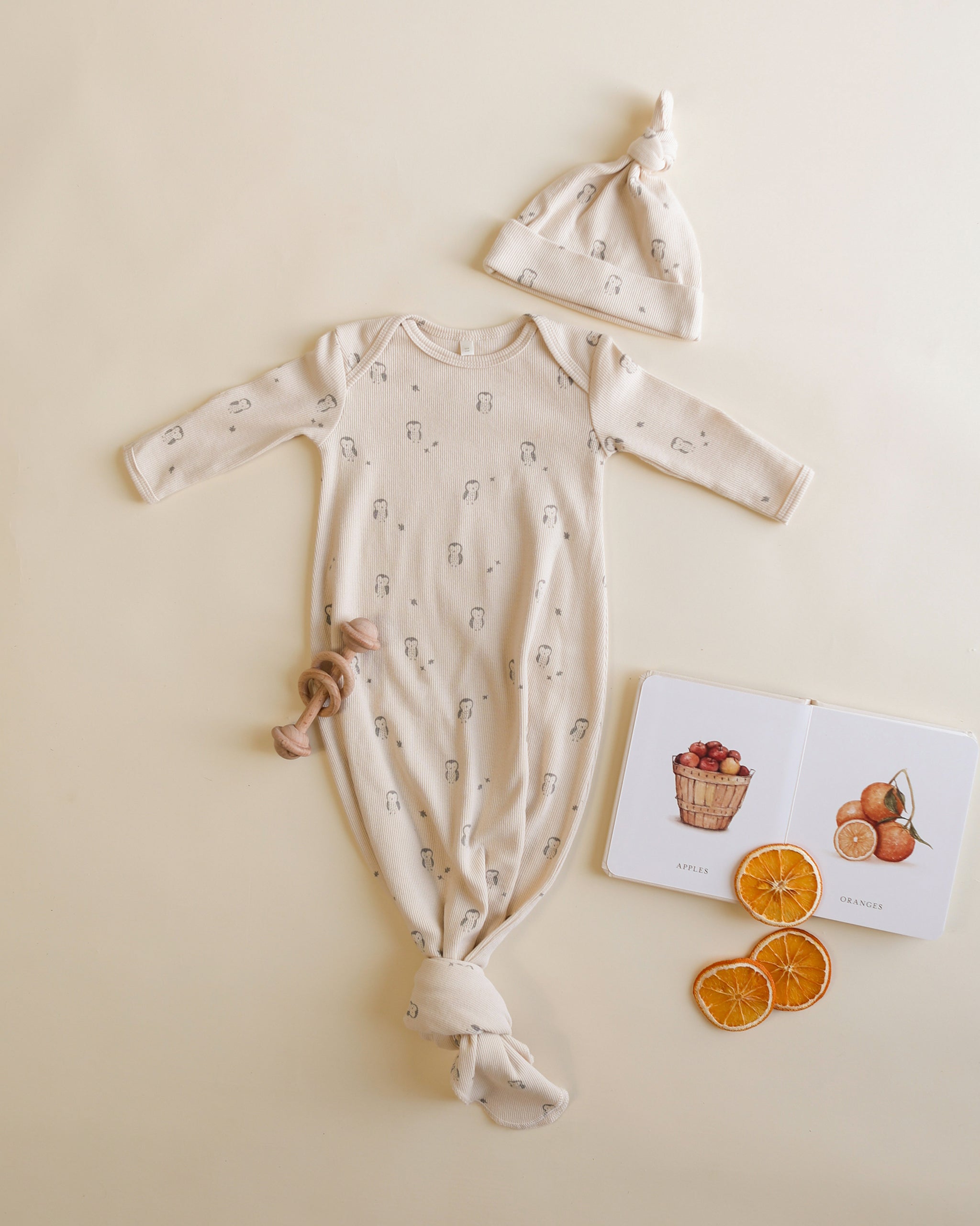 Knotted Baby Gown + Hat Set || Owls