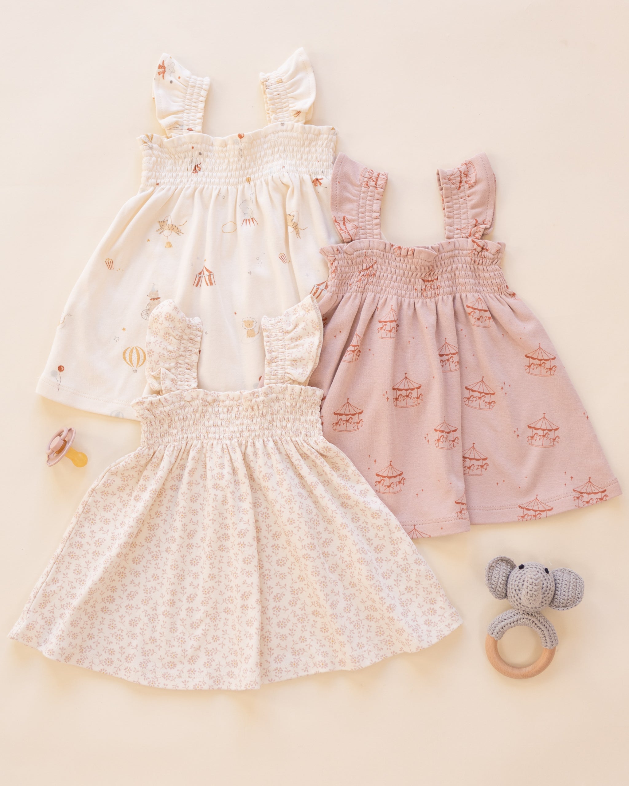 Smocked Jersey Dress Carousel - Rylee + Cru | Kids Clothes | Trendy Baby Clothes | Modern Infant Outfits |