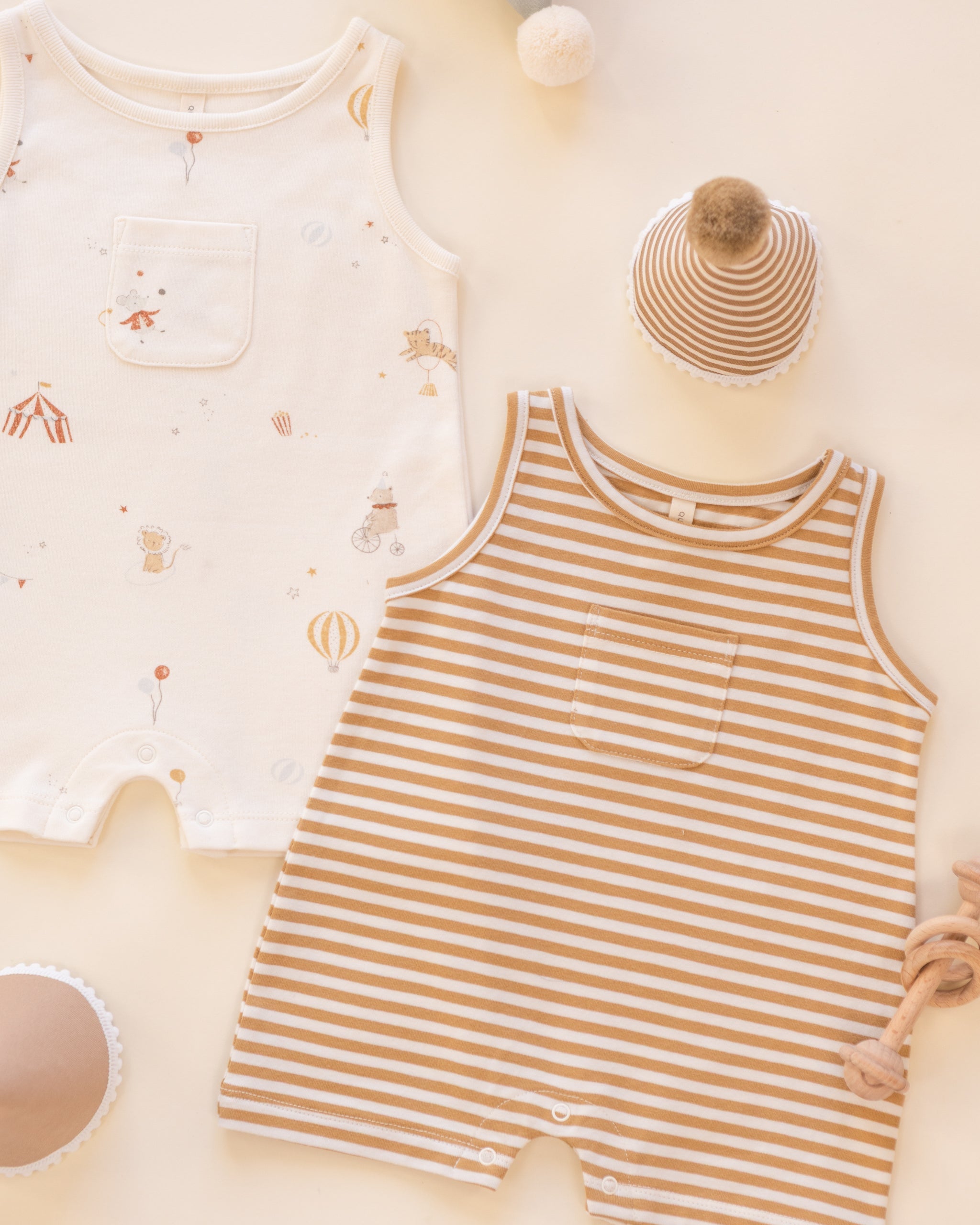 Sleeveless One-Piece Honey Stripe - Rylee + Cru | Kids Clothes | Trendy Baby Clothes | Modern Infant Outfits |