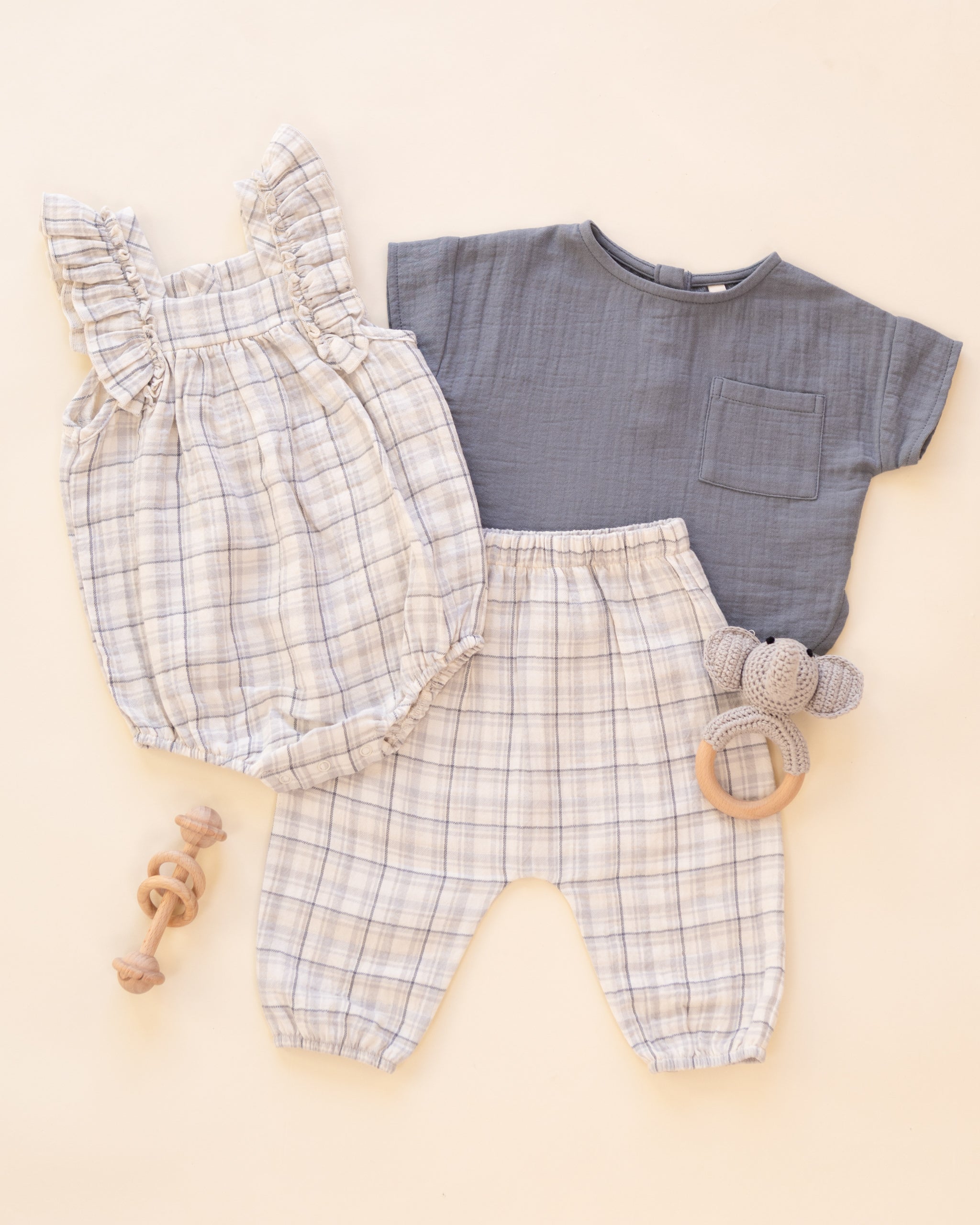 Maya Romper Blue Plaid - Rylee + Cru | Kids Clothes | Trendy Baby Clothes | Modern Infant Outfits |