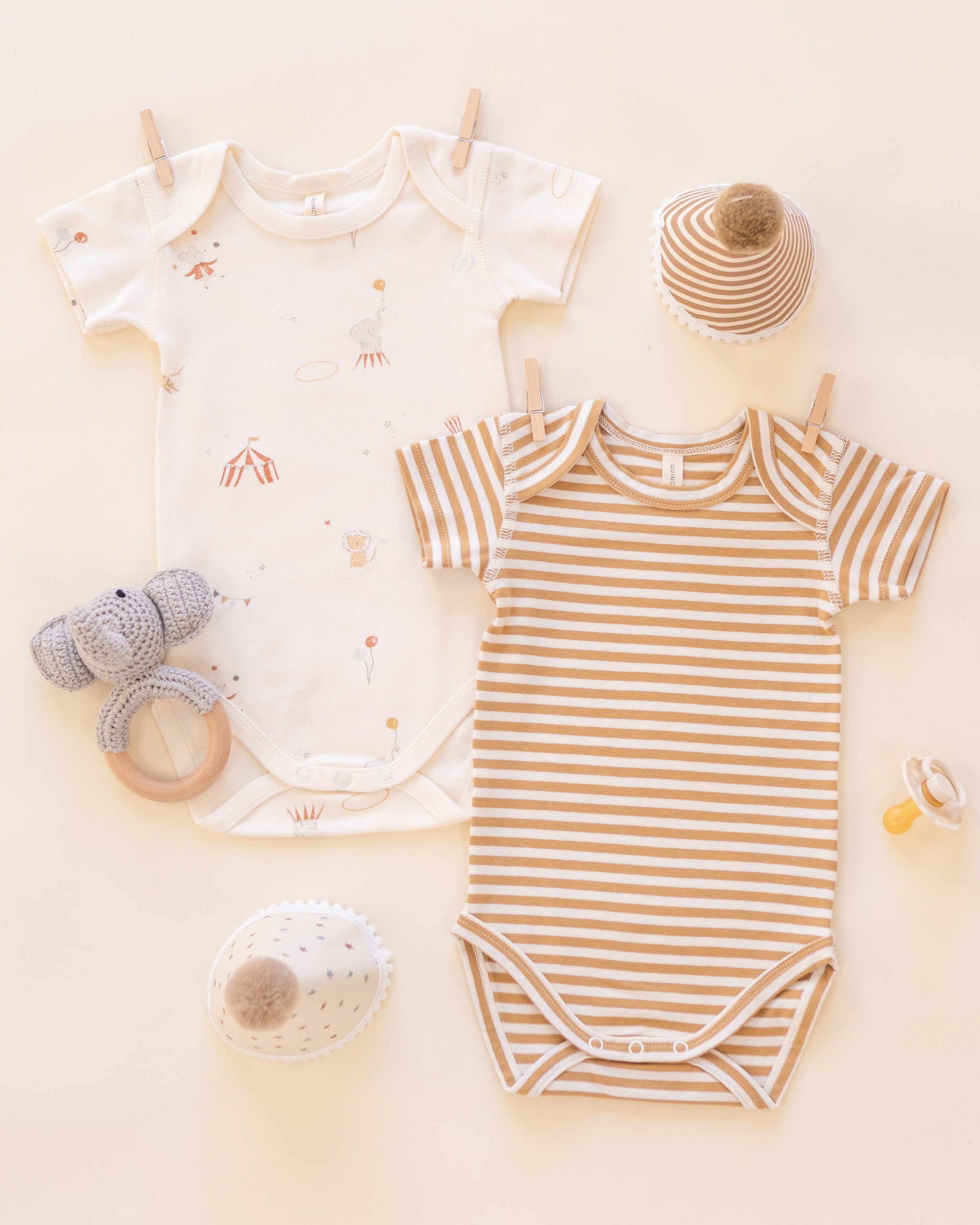 Short Sleeve Bodysuit Pack Carnival, Honey Stripe - Rylee + Cru | Kids Clothes | Trendy Baby Clothes | Modern Infant Outfits |