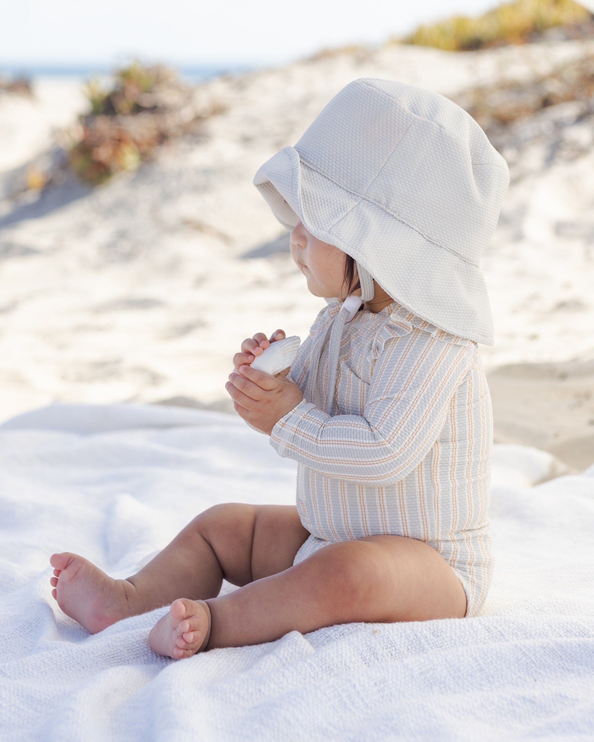 Byron Rashguard One-Piece Blue + Butterscotch Stripe - Rylee + Cru | Kids Clothes | Trendy Baby Clothes | Modern Infant Outfits |