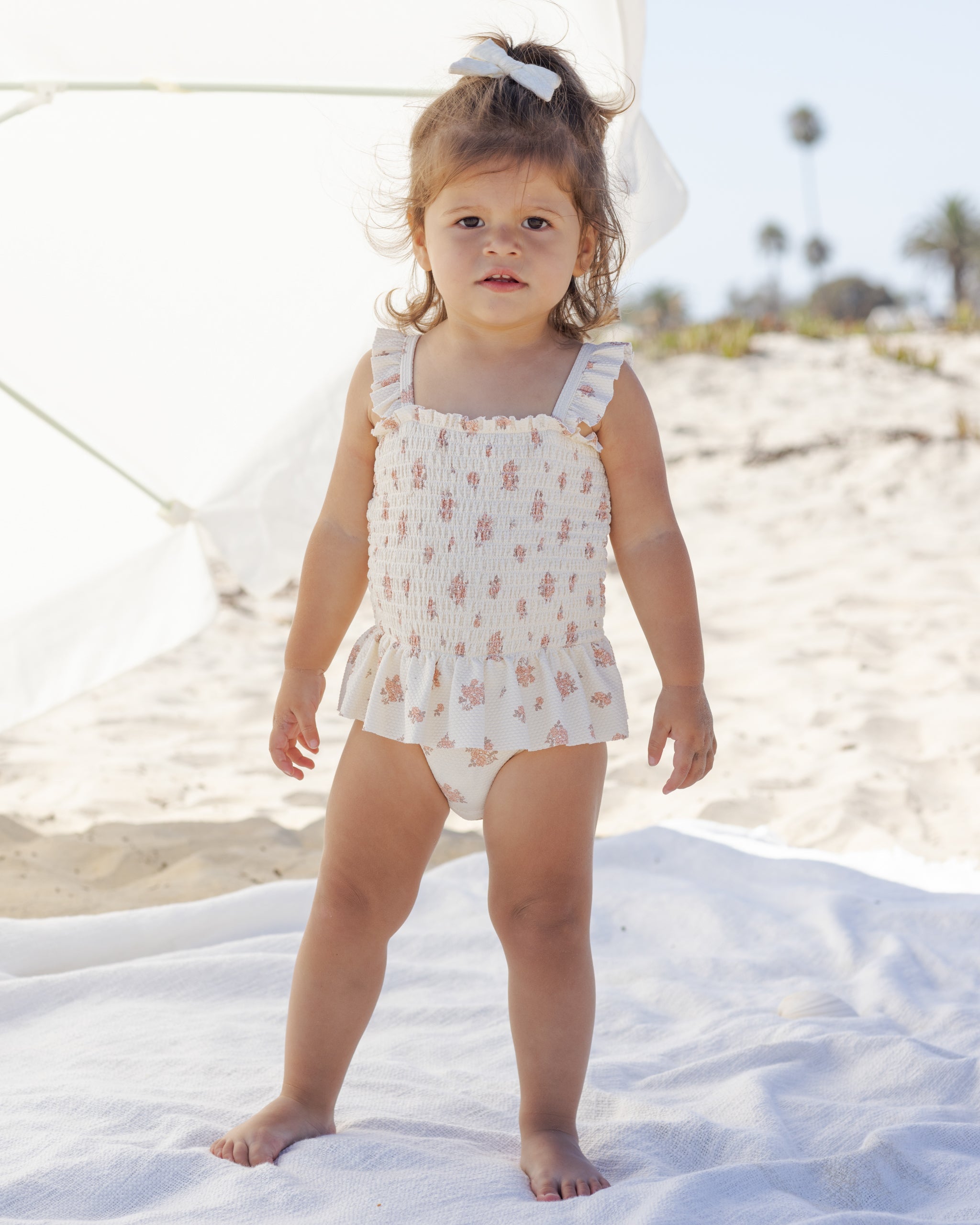 Smocked One-Piece Swimsuit Garden Rose - Rylee + Cru | Kids Clothes | Trendy Baby Clothes | Modern Infant Outfits |