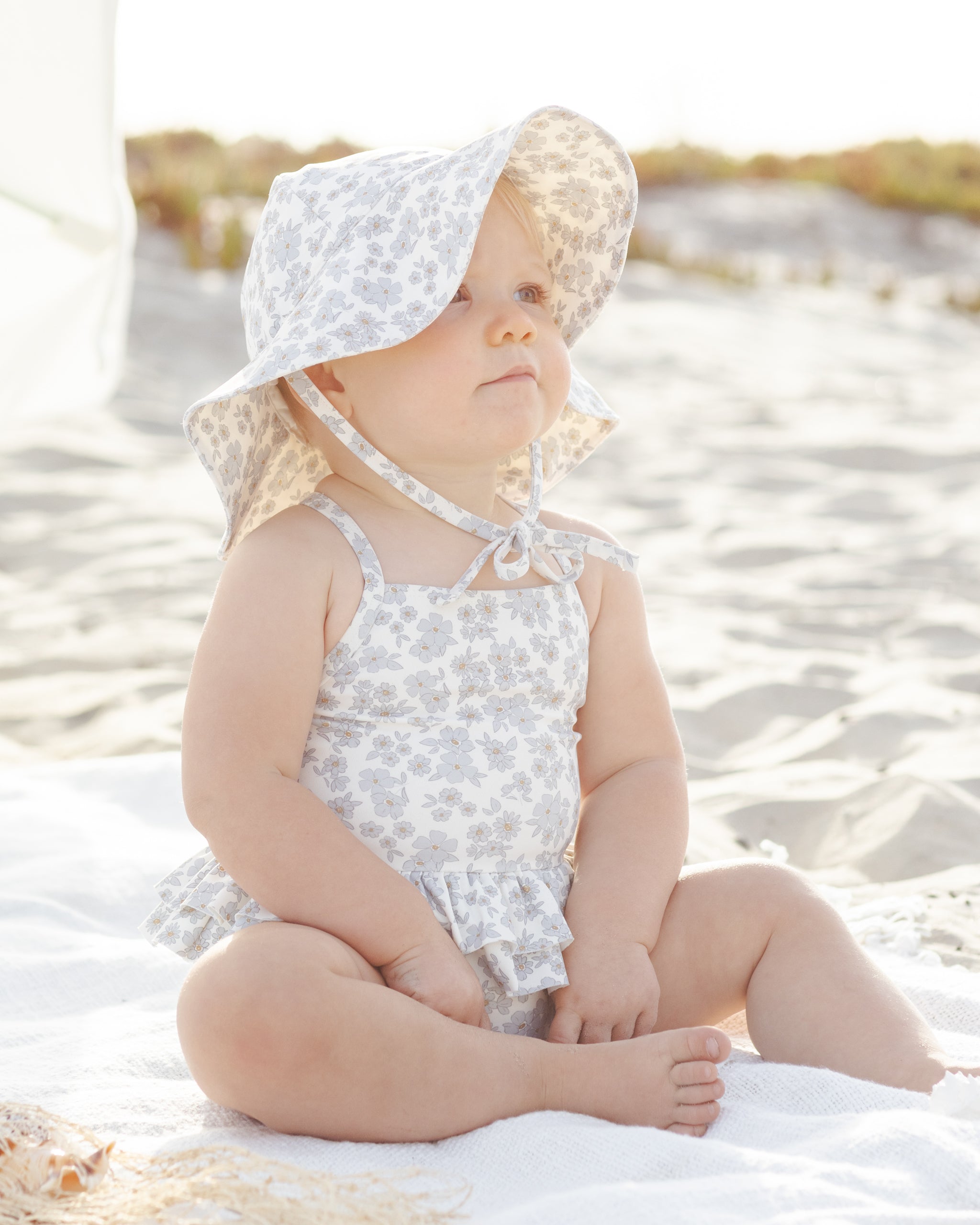 Sun Hat Blue Floral - Rylee + Cru | Kids Clothes | Trendy Baby Clothes | Modern Infant Outfits |