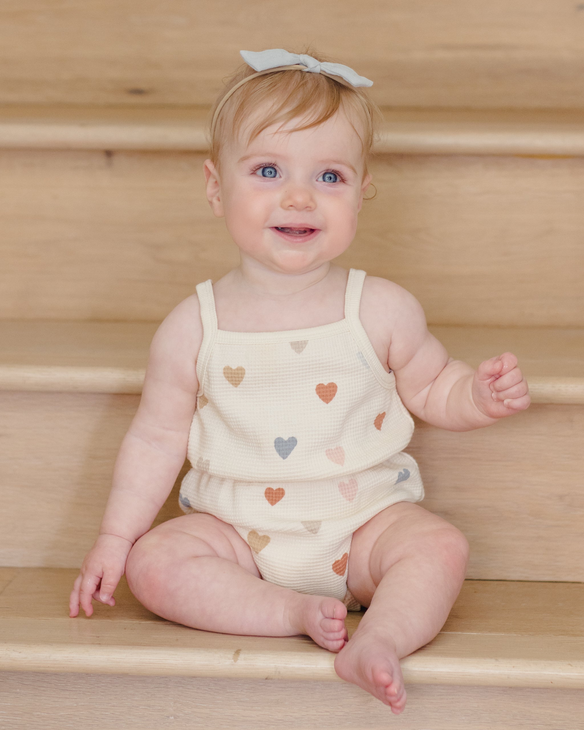 Waffle Cinch Romper Confetti Hearts - Rylee + Cru | Kids Clothes | Trendy Baby Clothes | Modern Infant Outfits |