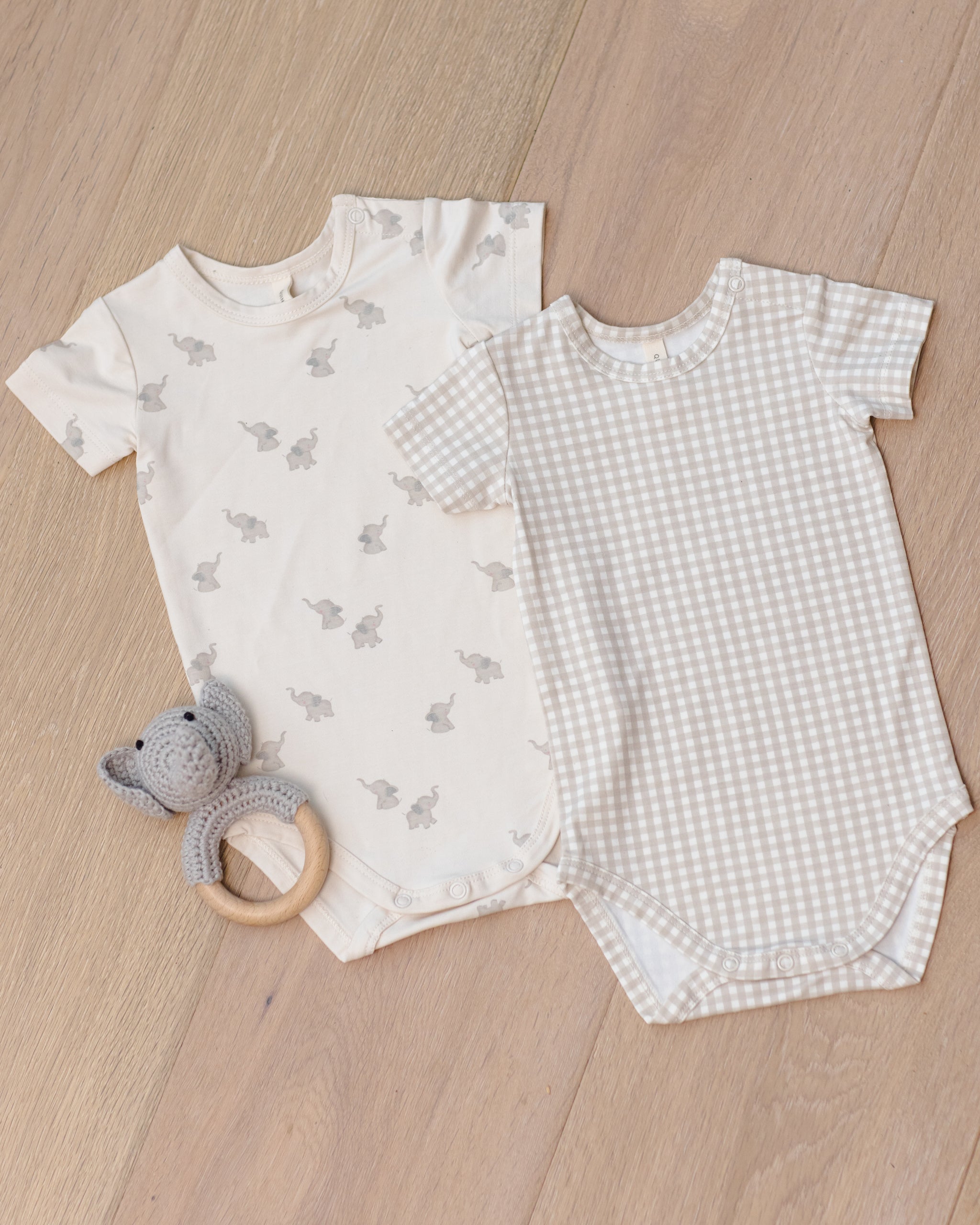 Bamboo Short Sleeve Bodysuit Oat Gingham - Rylee + Cru | Kids Clothes | Trendy Baby Clothes | Modern Infant Outfits |