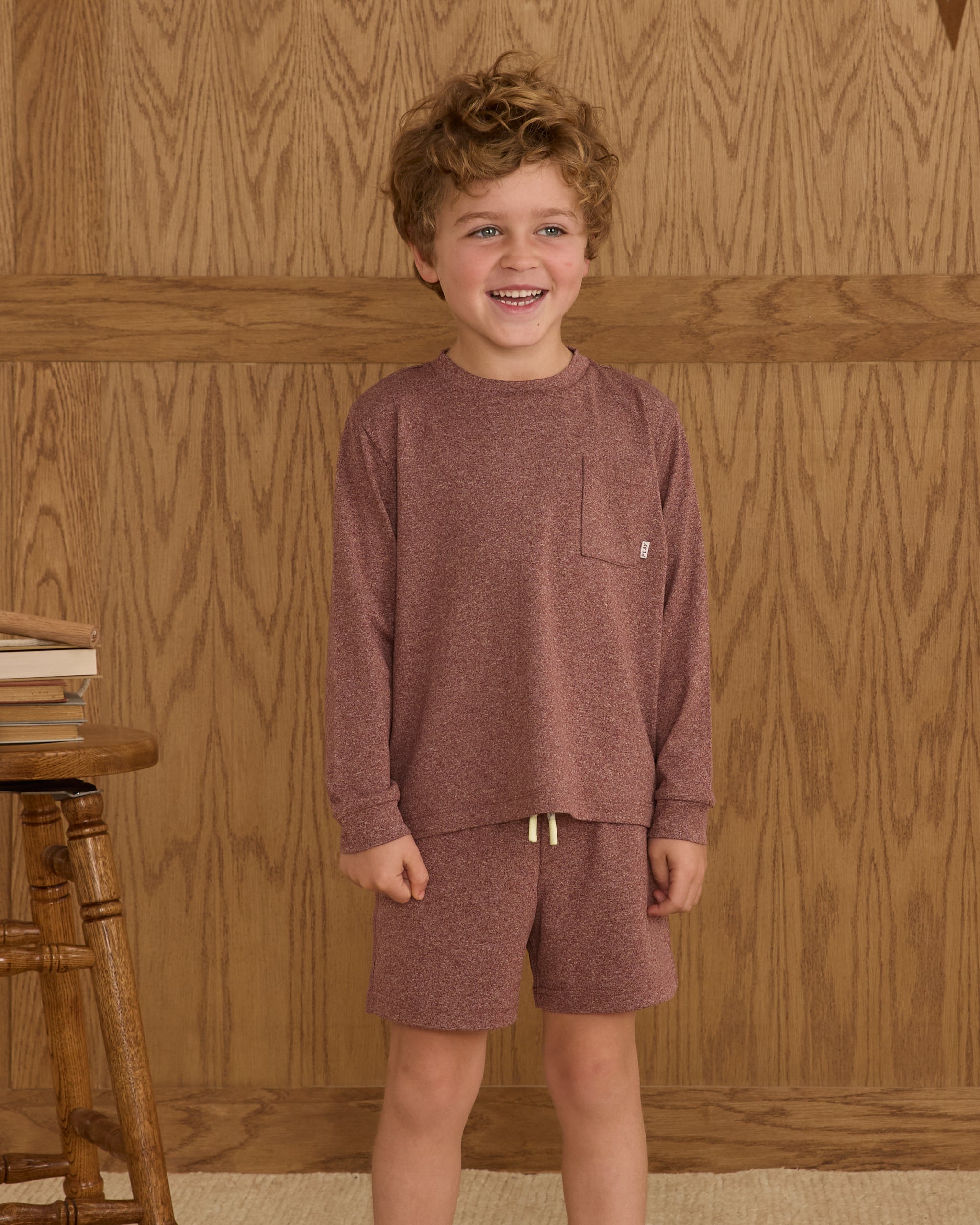 Long Sleeve Pocket Tee || Heathered Burgundy