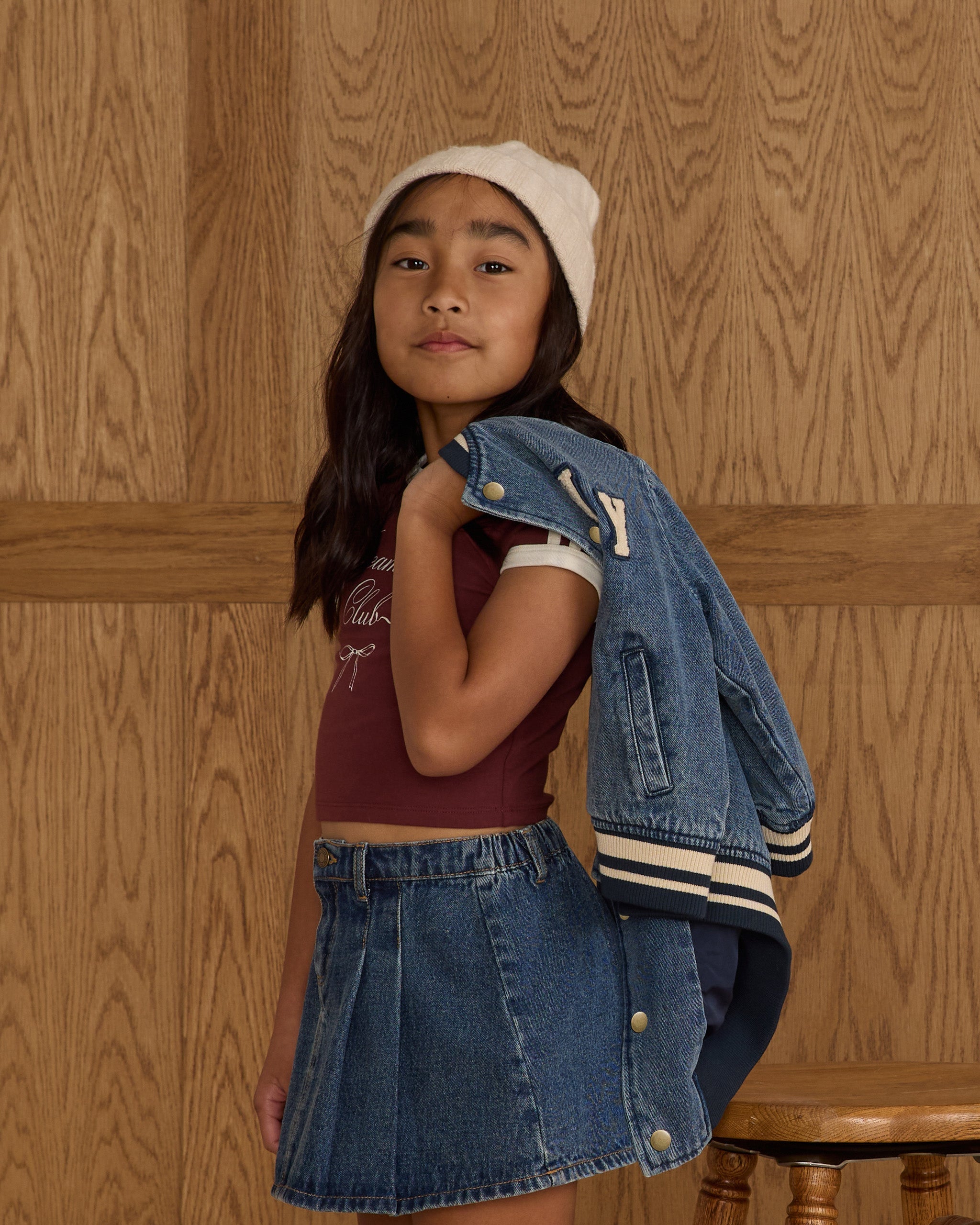 Jupe plissée en jean || Denim indigo