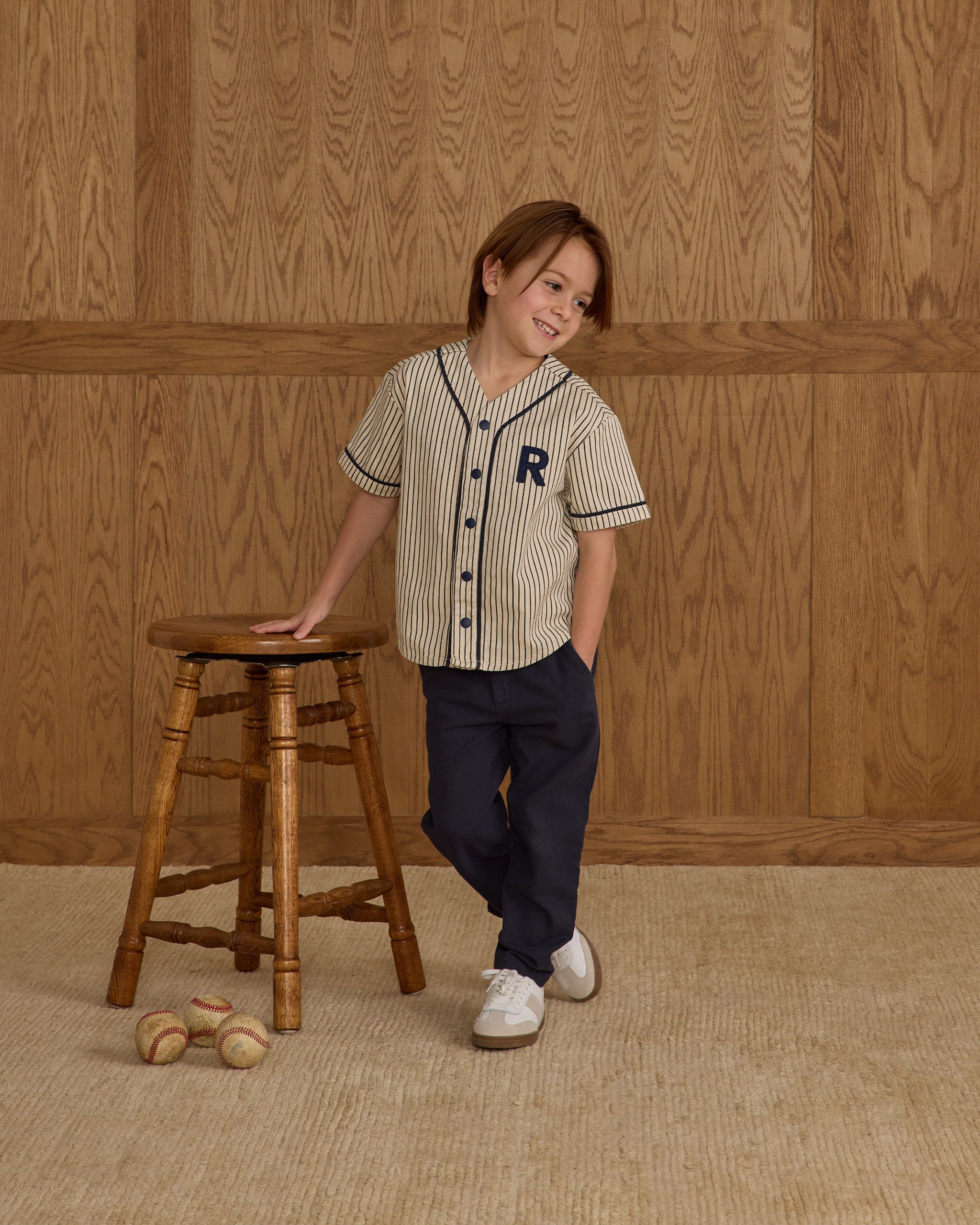 T-shirt de baseball || Rayures bleu marine