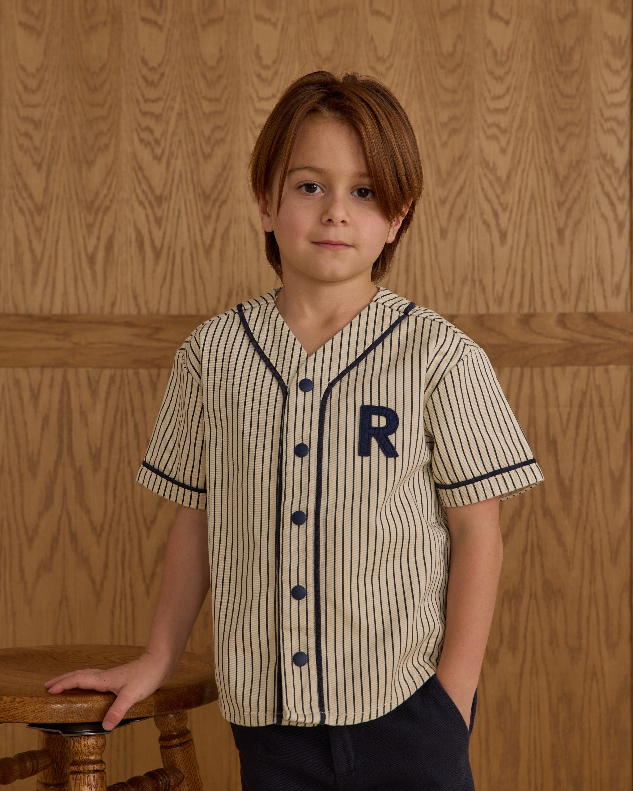 T-shirt de baseball || Rayures bleu marine