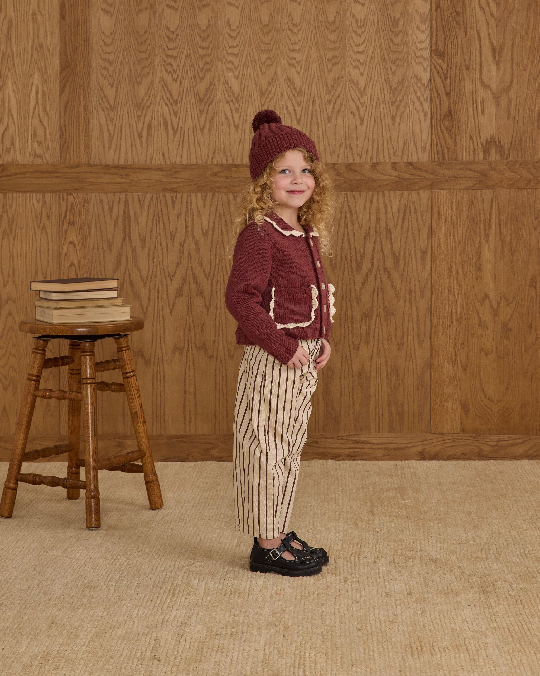 Pantalon tonneau || Rayures bordeaux