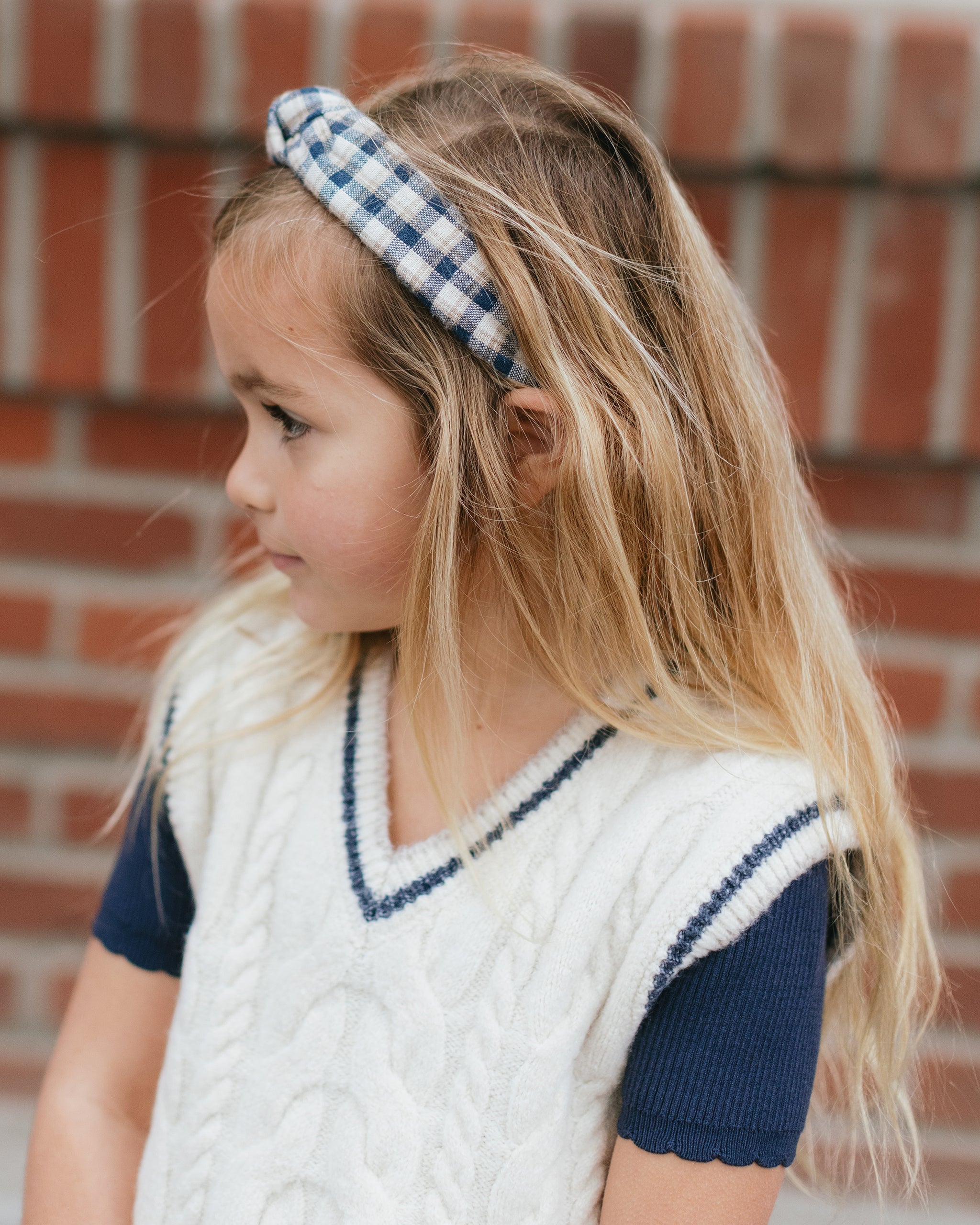 Bandeau noué | Carreaux bleu marine