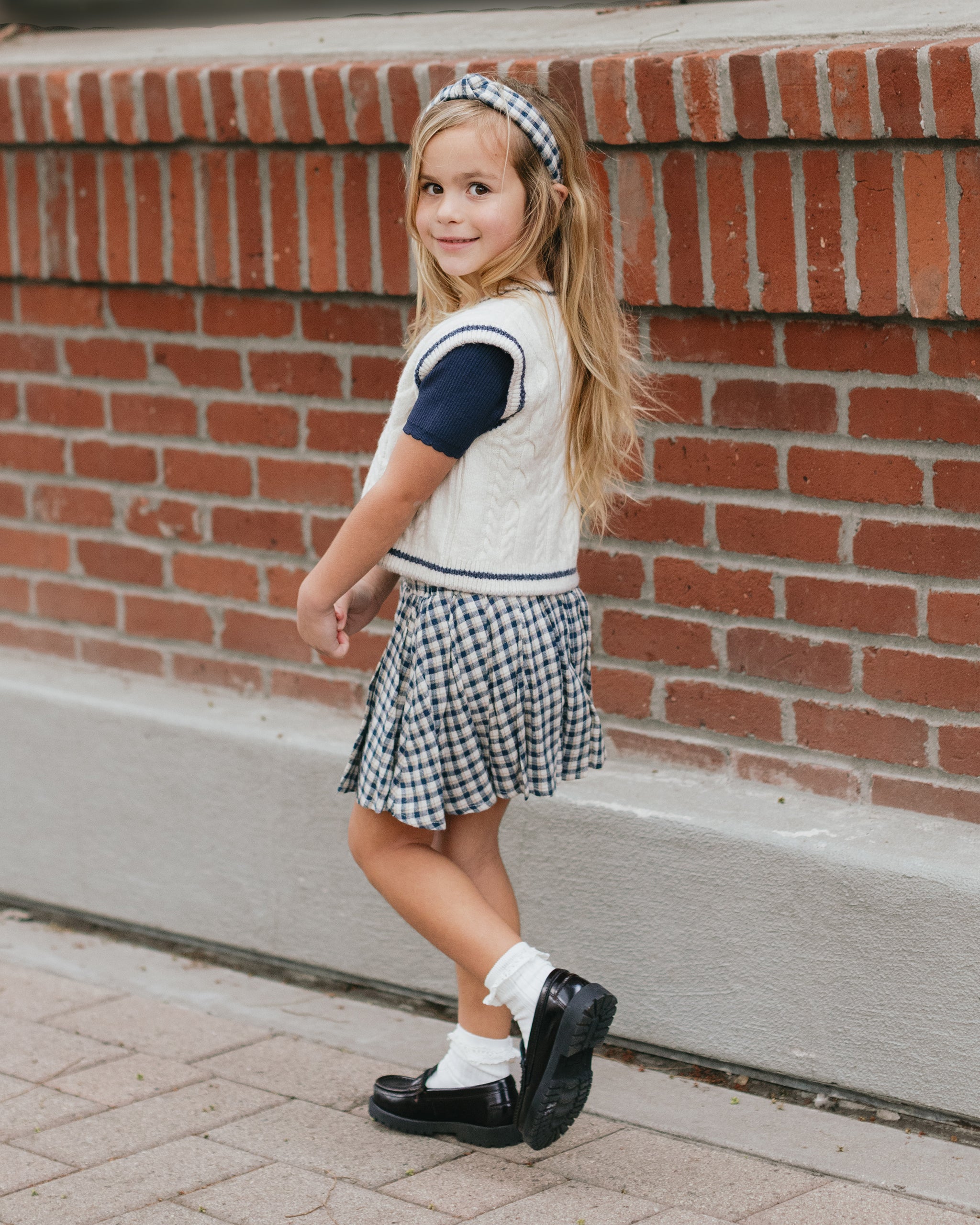 Pleated Mini Skirt || Navy Check