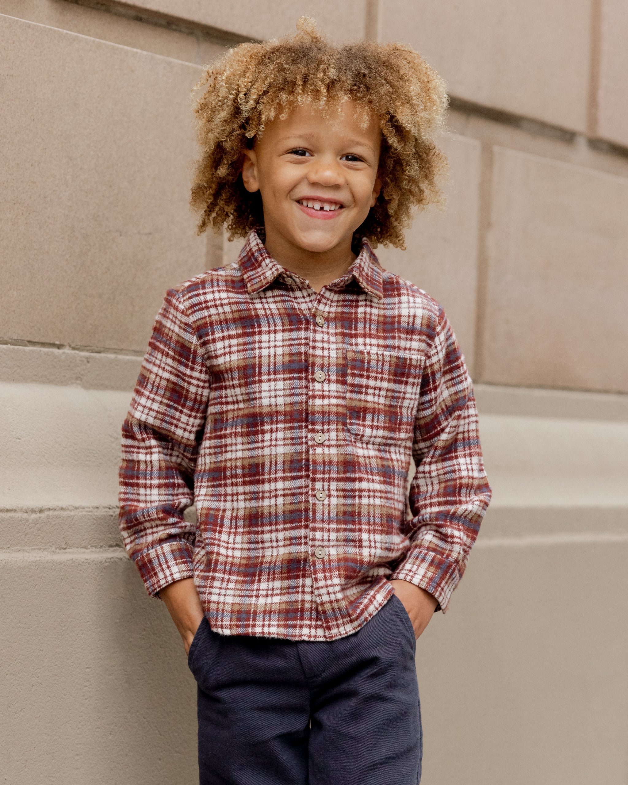 Collared Long Sleeve Shirt || Burgundy Plaid