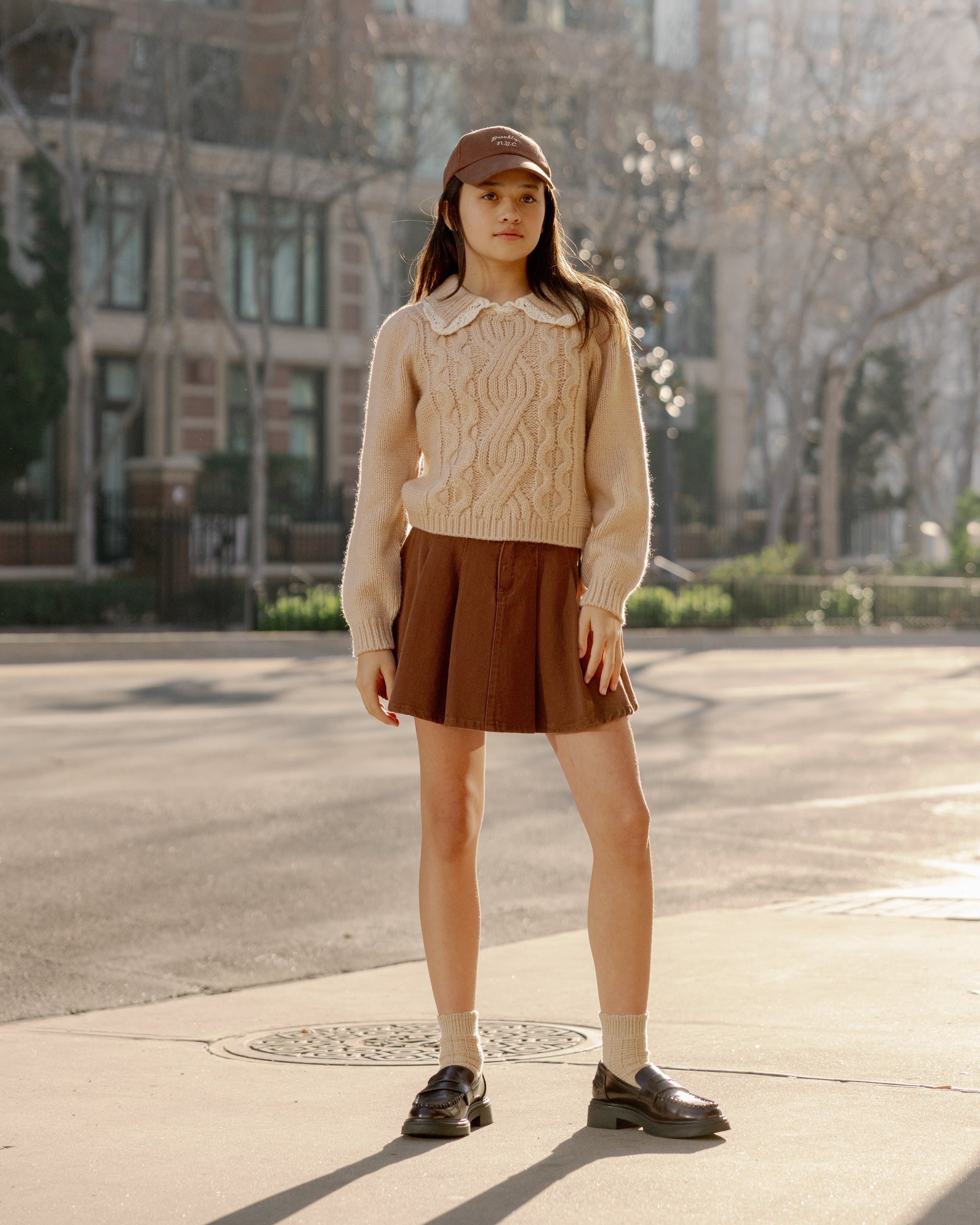 Jupe plissée en jean || Marron délavé