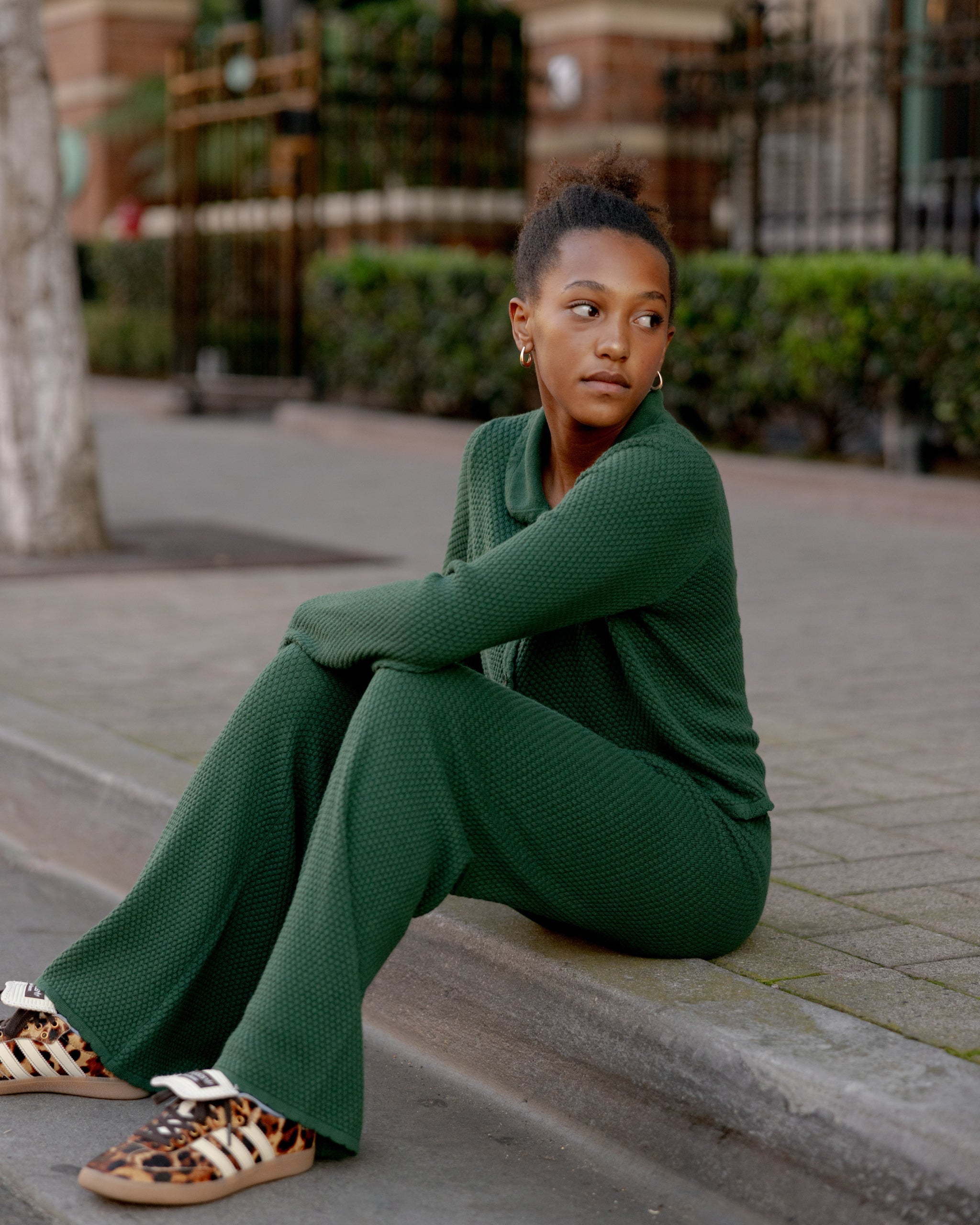 Pantalon large en tricot || Vert