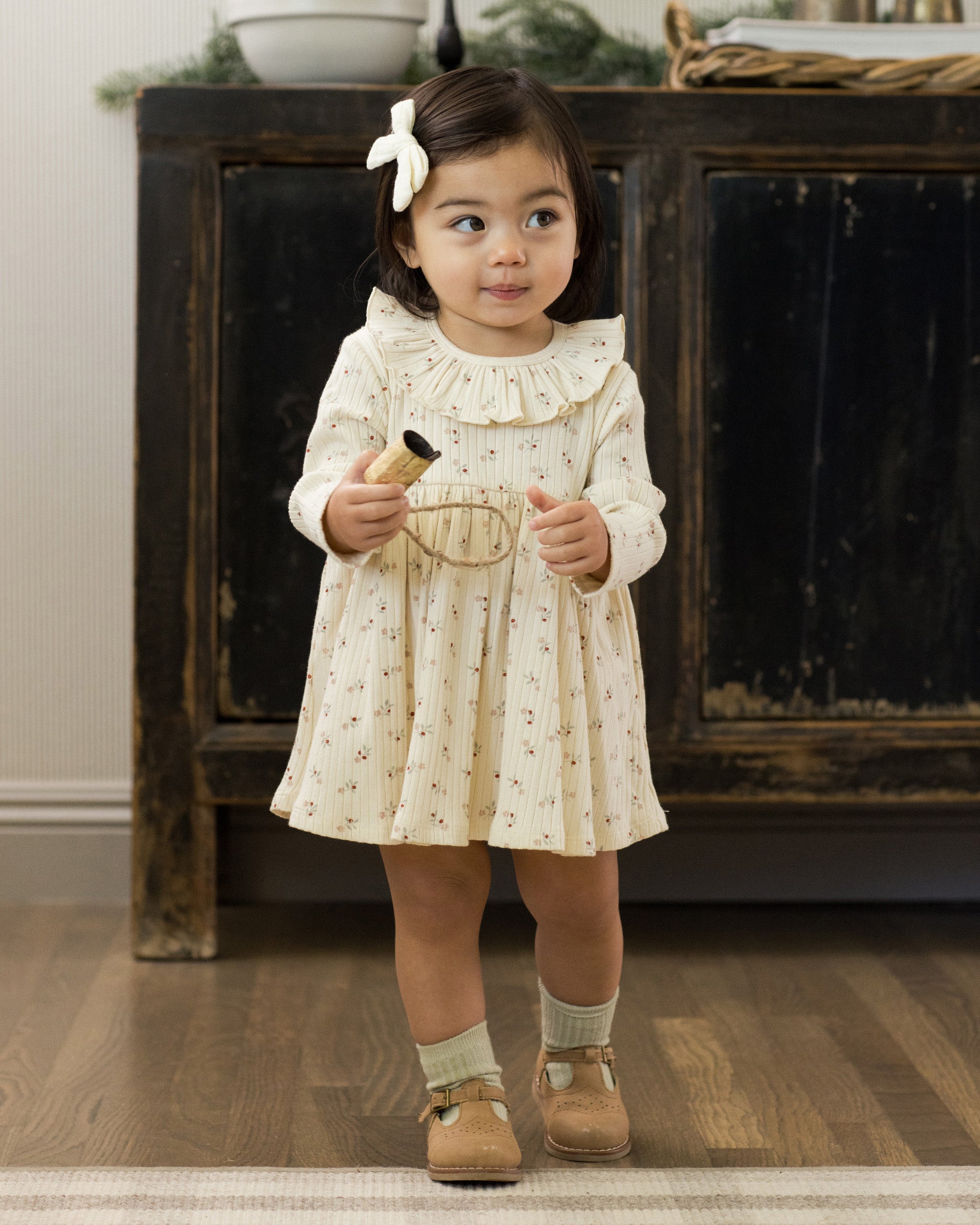 Ruffle Collar Dress || Natural Ditsy