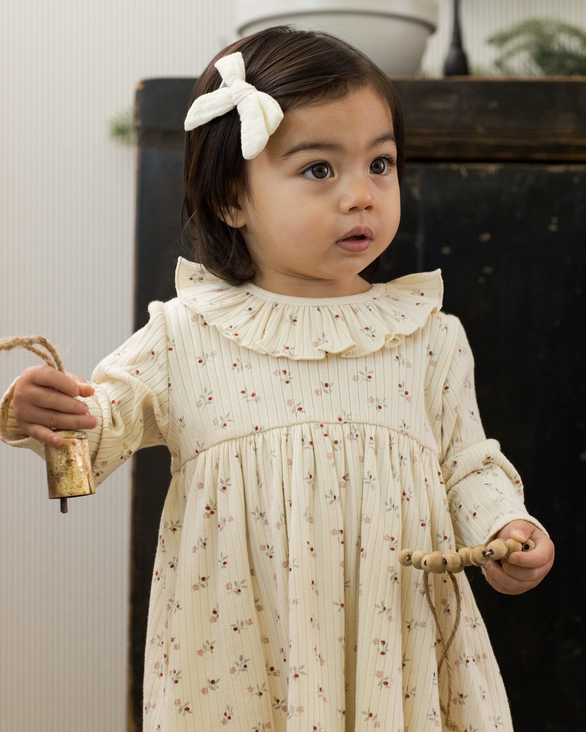 Ruffle Collar Dress || Natural Ditsy