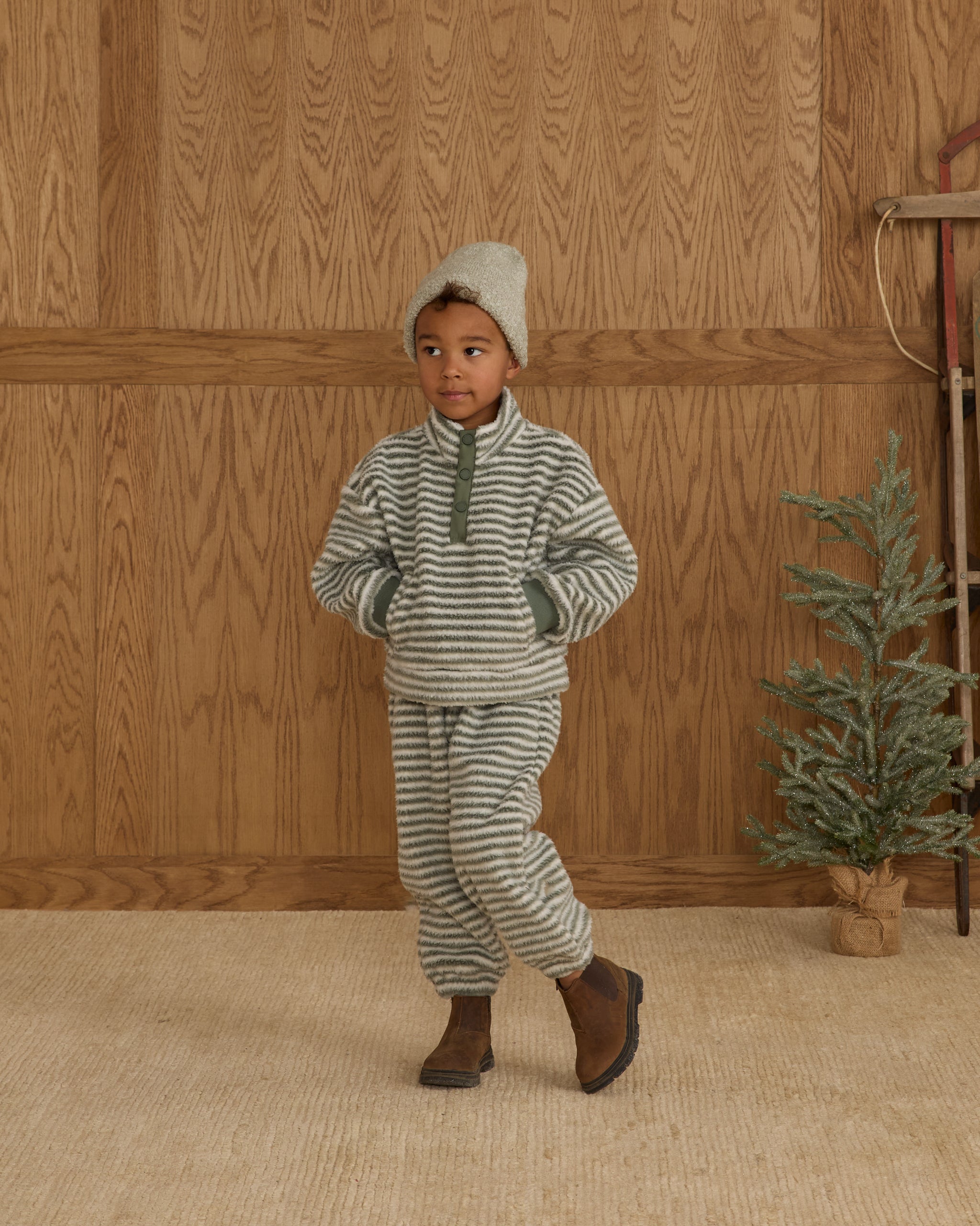 Snap Pullover || Evergreen Stripe
