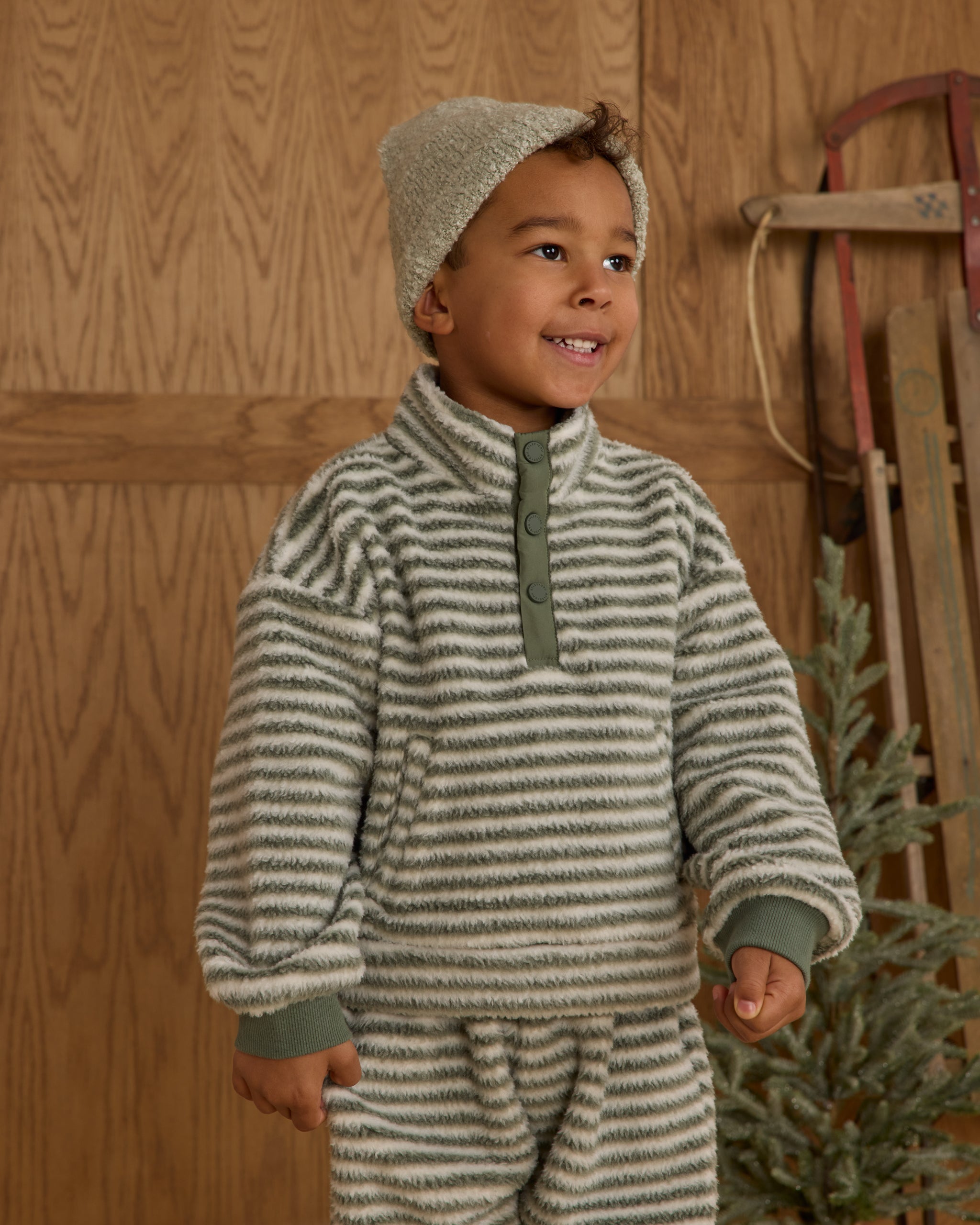 Snap Pullover || Evergreen Stripe
