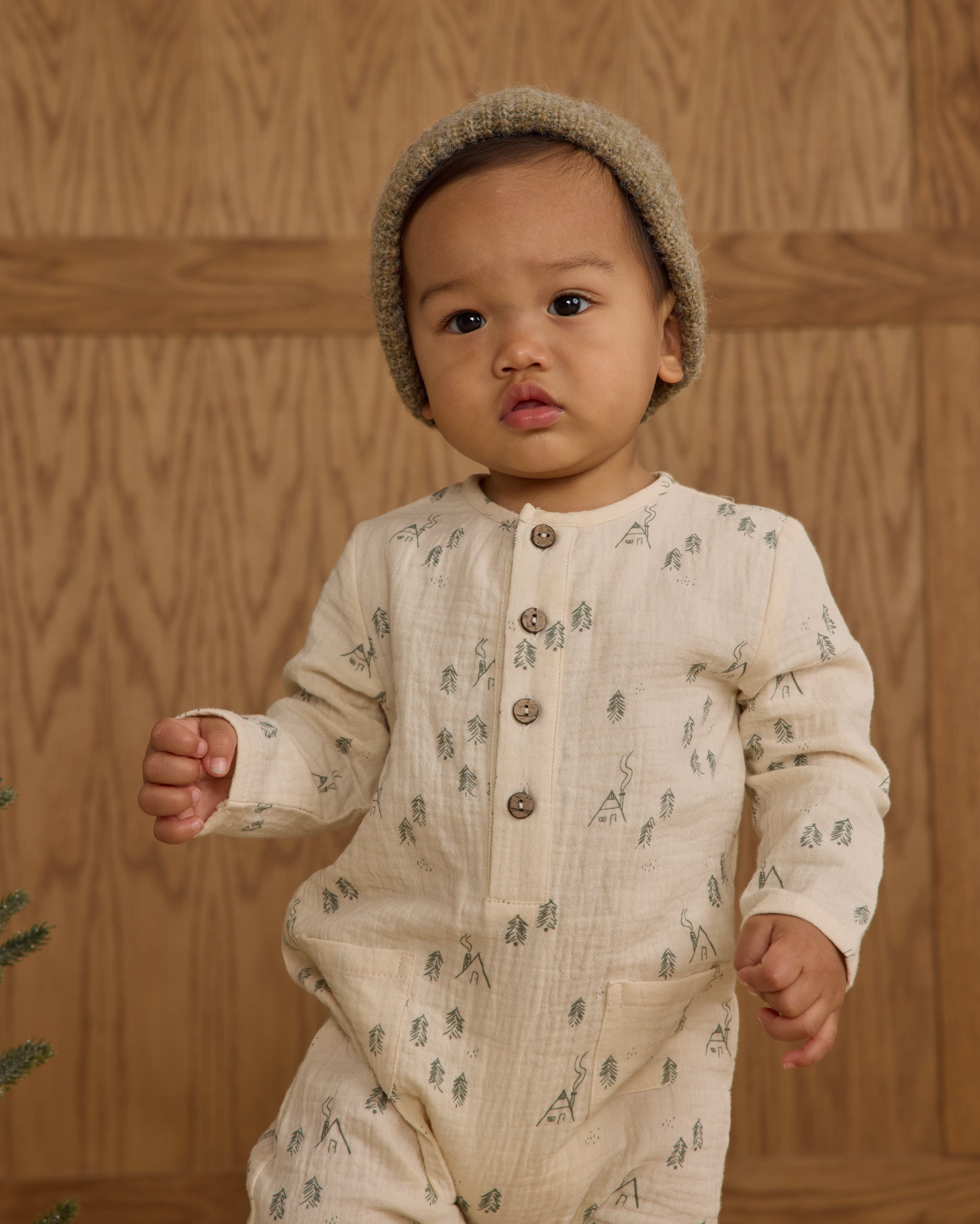 Long Sleeve Woven Jumpsuit || Woods