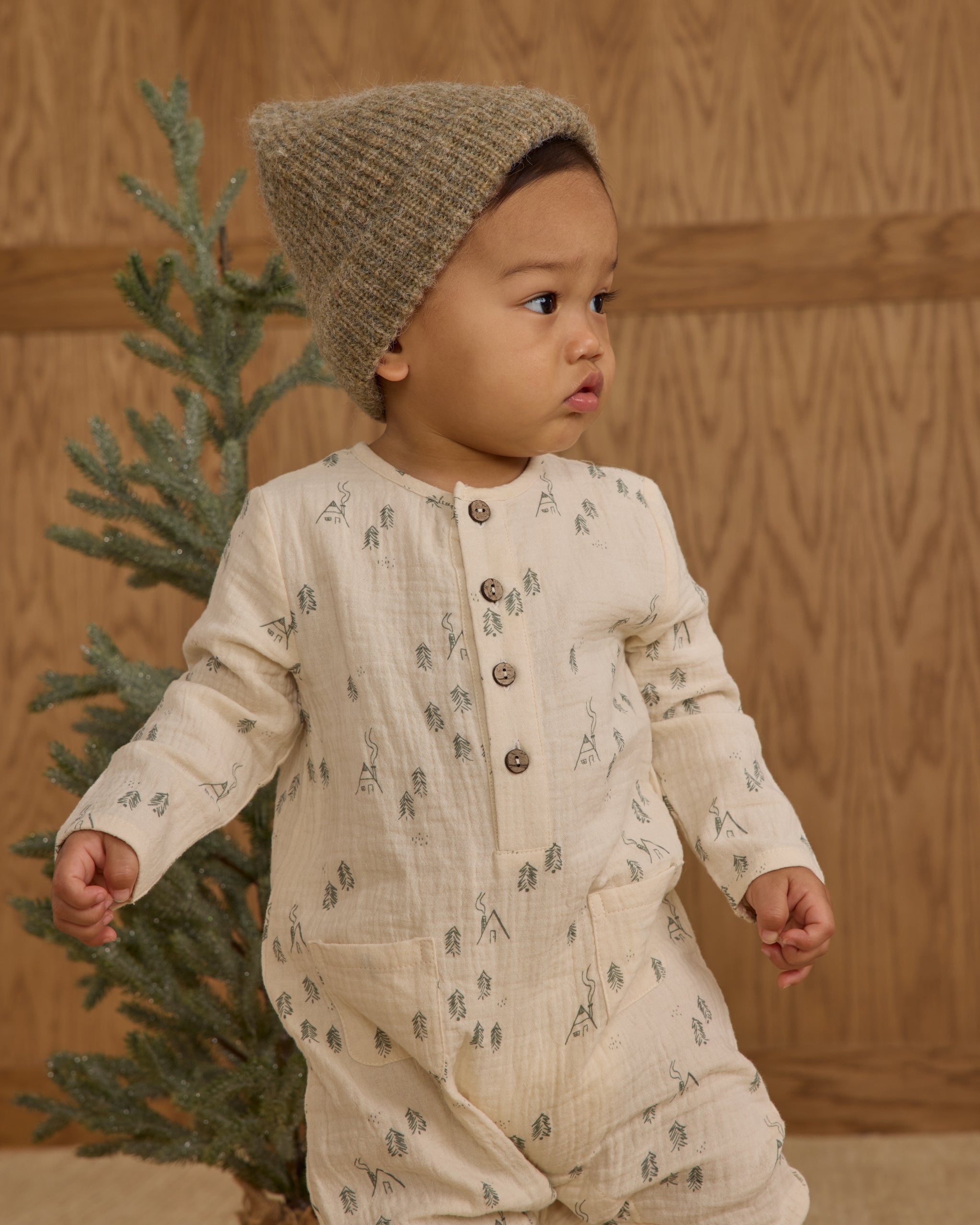 Long Sleeve Woven Jumpsuit || Woods