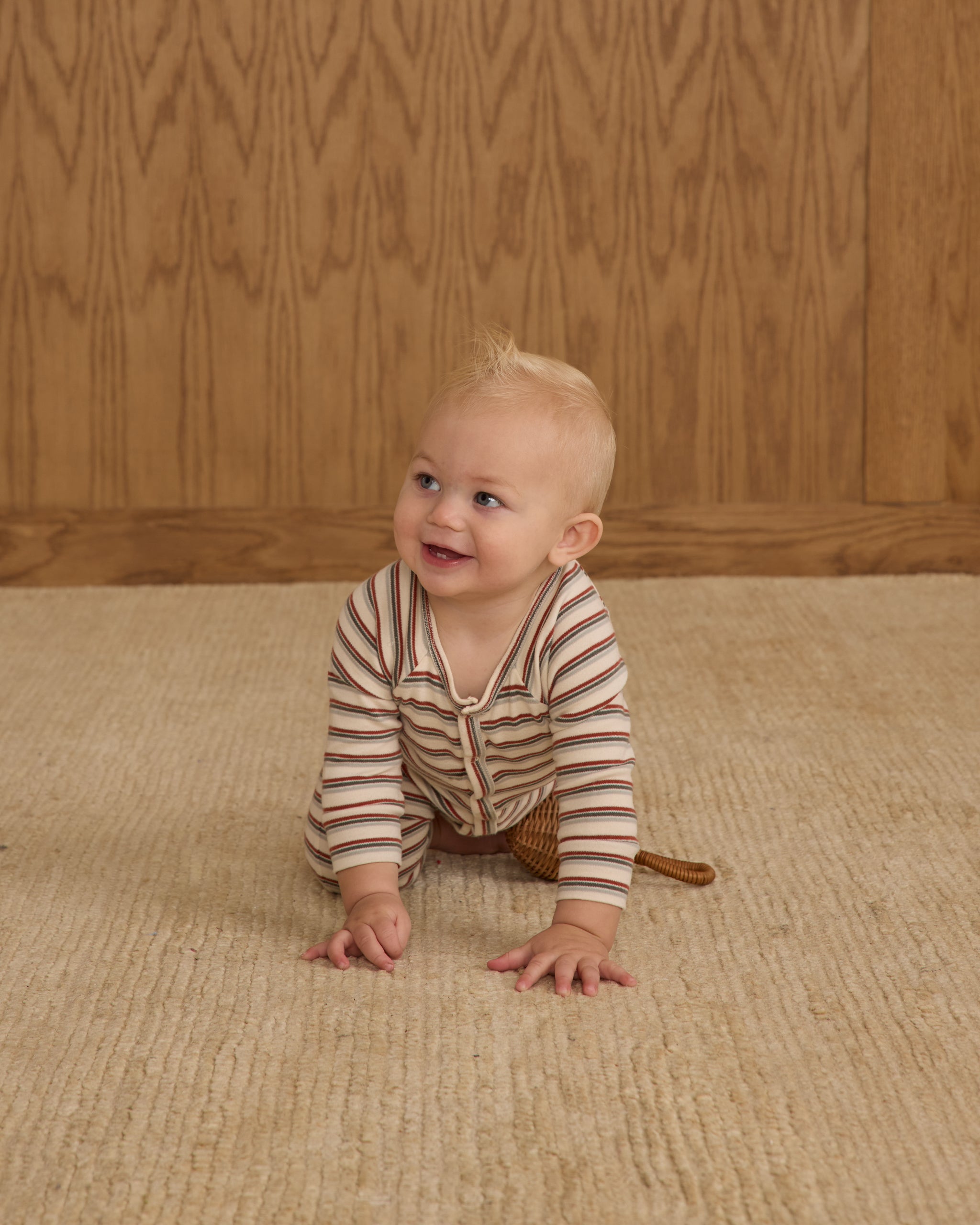 Organic Long John Pajamas || Holiday Stripe