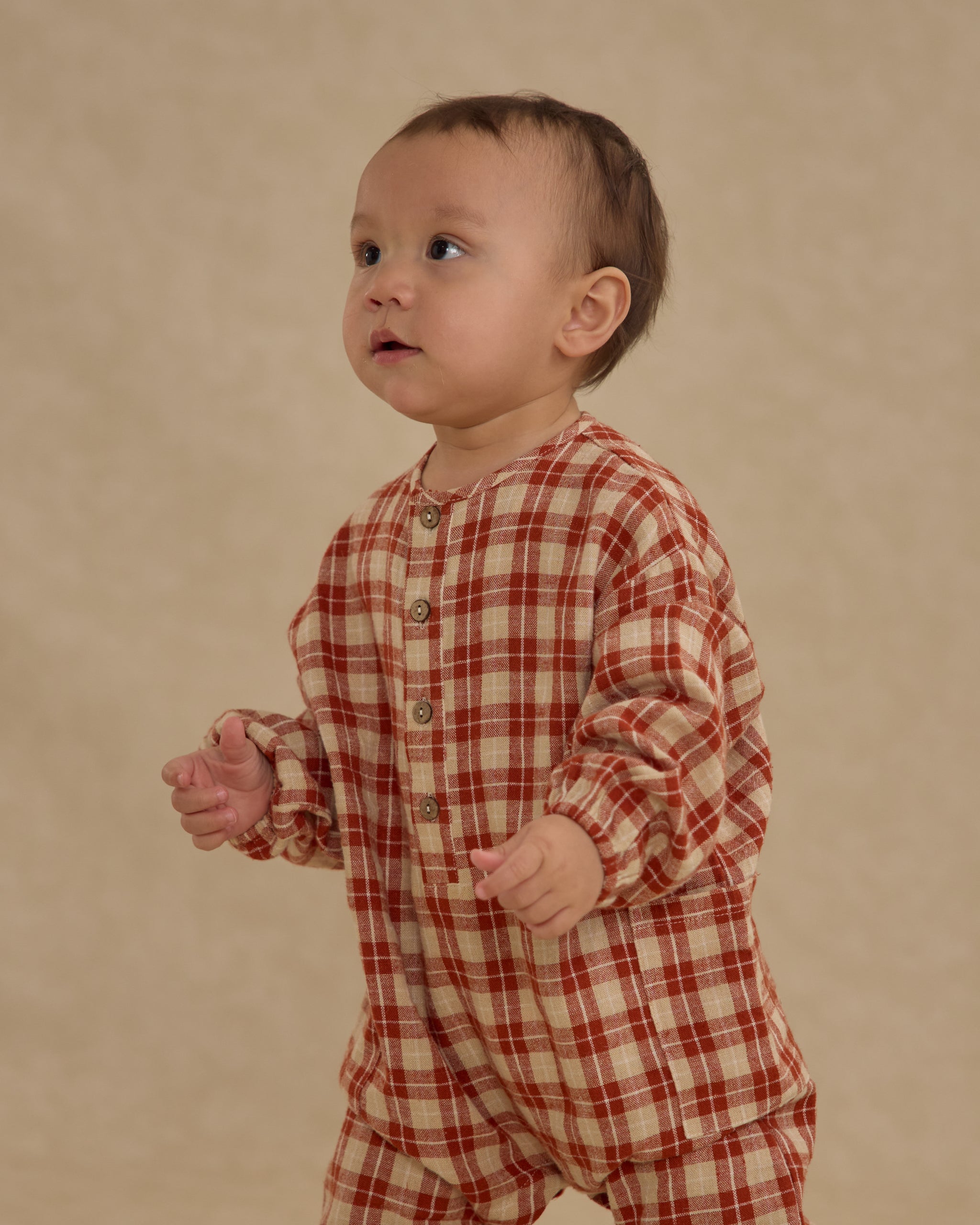 Relaxed Woven Jumpsuit || Red Plaid