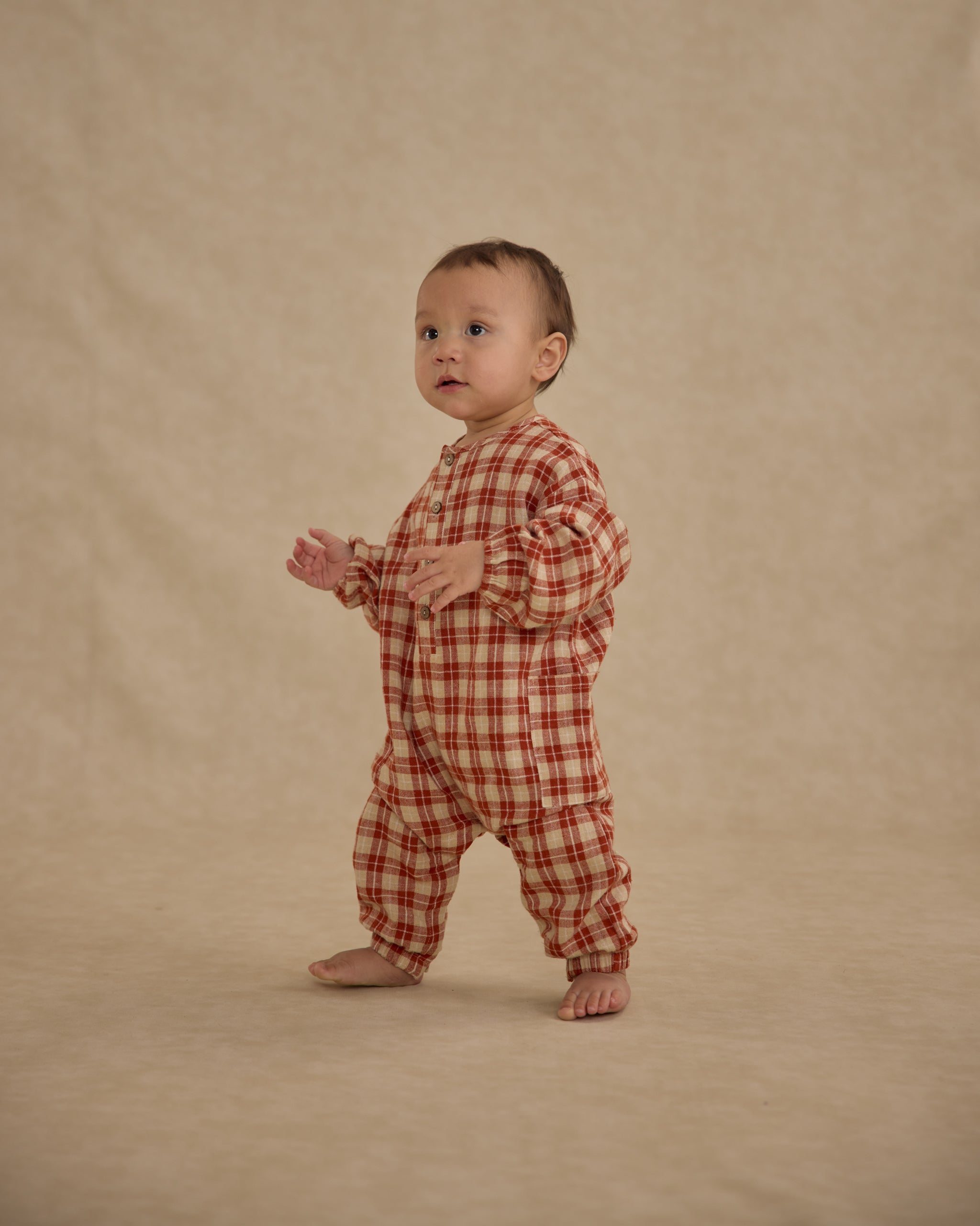 Relaxed Woven Jumpsuit || Red Plaid