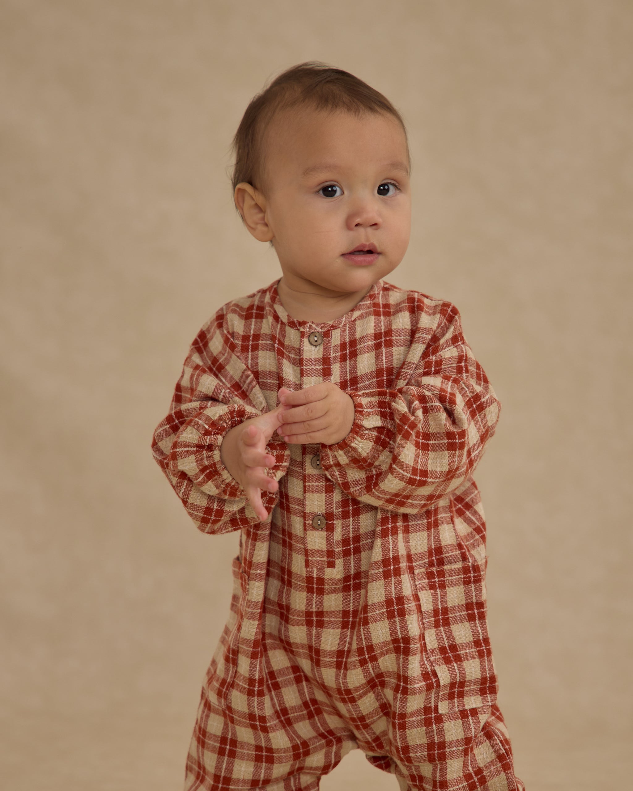 Relaxed Woven Jumpsuit || Red Plaid