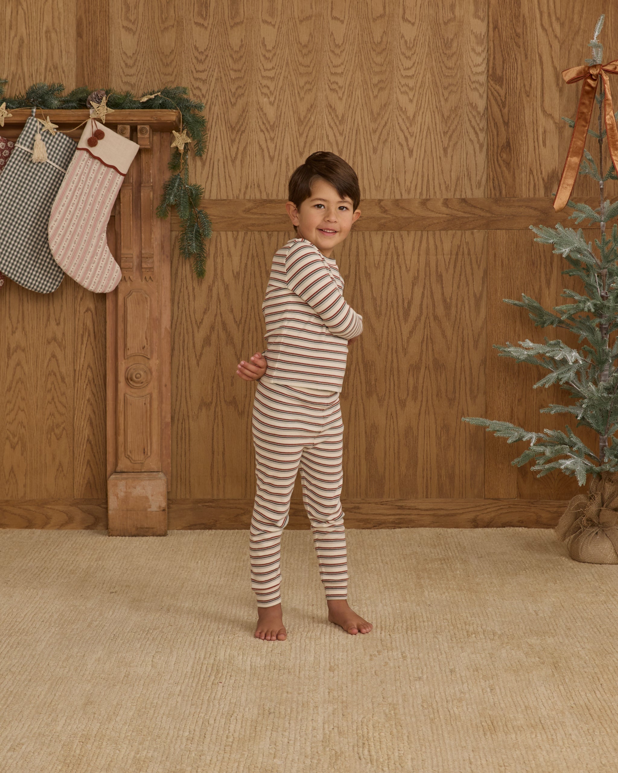 Organic Long Sleeve Pajama Set || Holiday Stripe