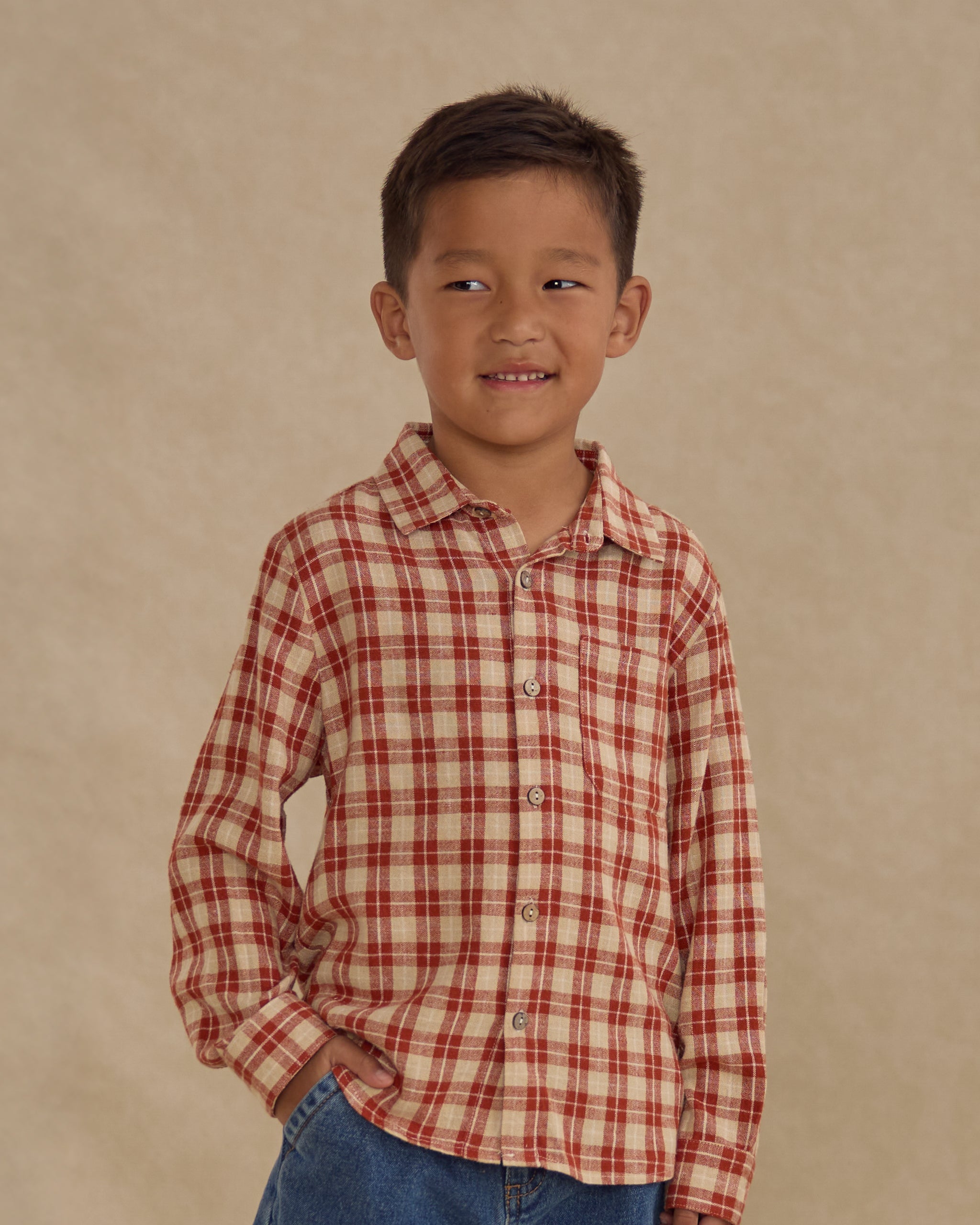 Collared Long Sleeve Shirt || Red Plaid